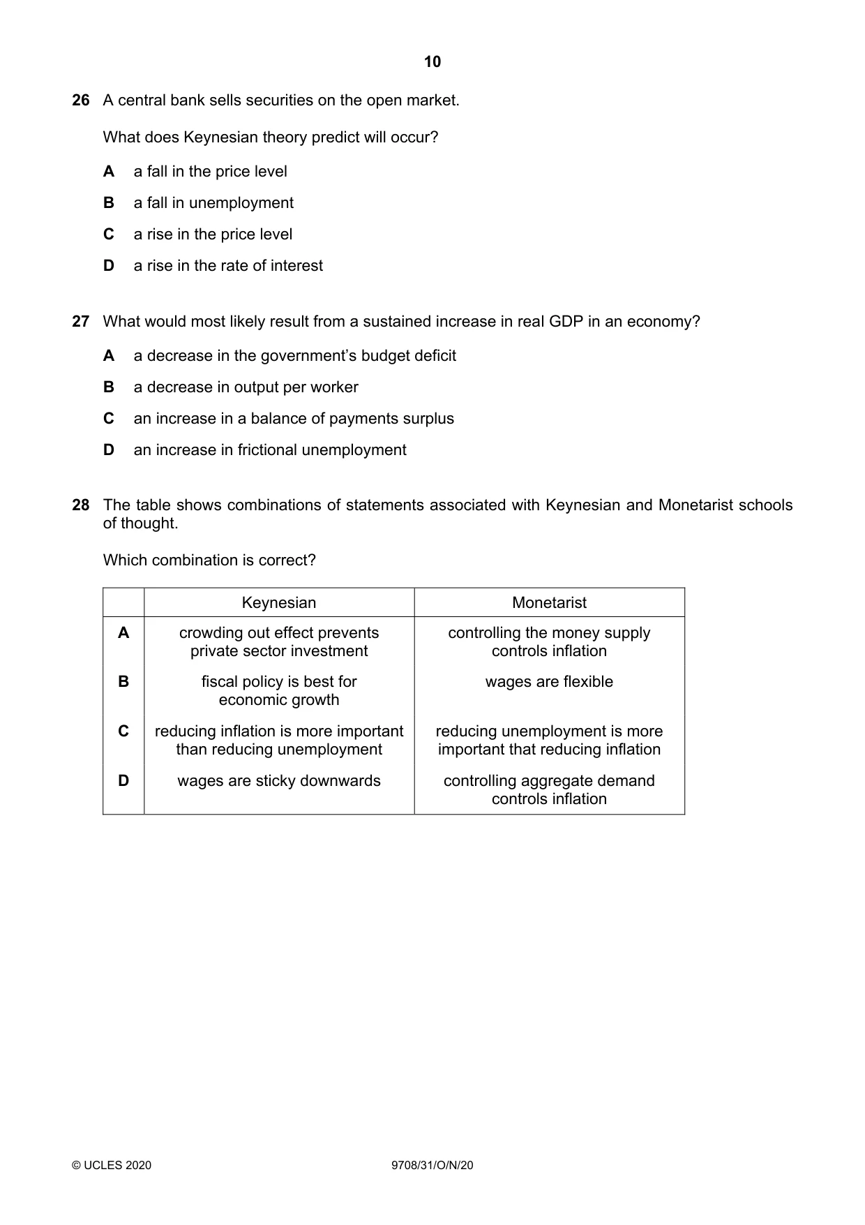 Cambridge A Level Economics 9708 2020 Oct/Nov Paper 3 · Variant 1 question paper, page 10 of 12