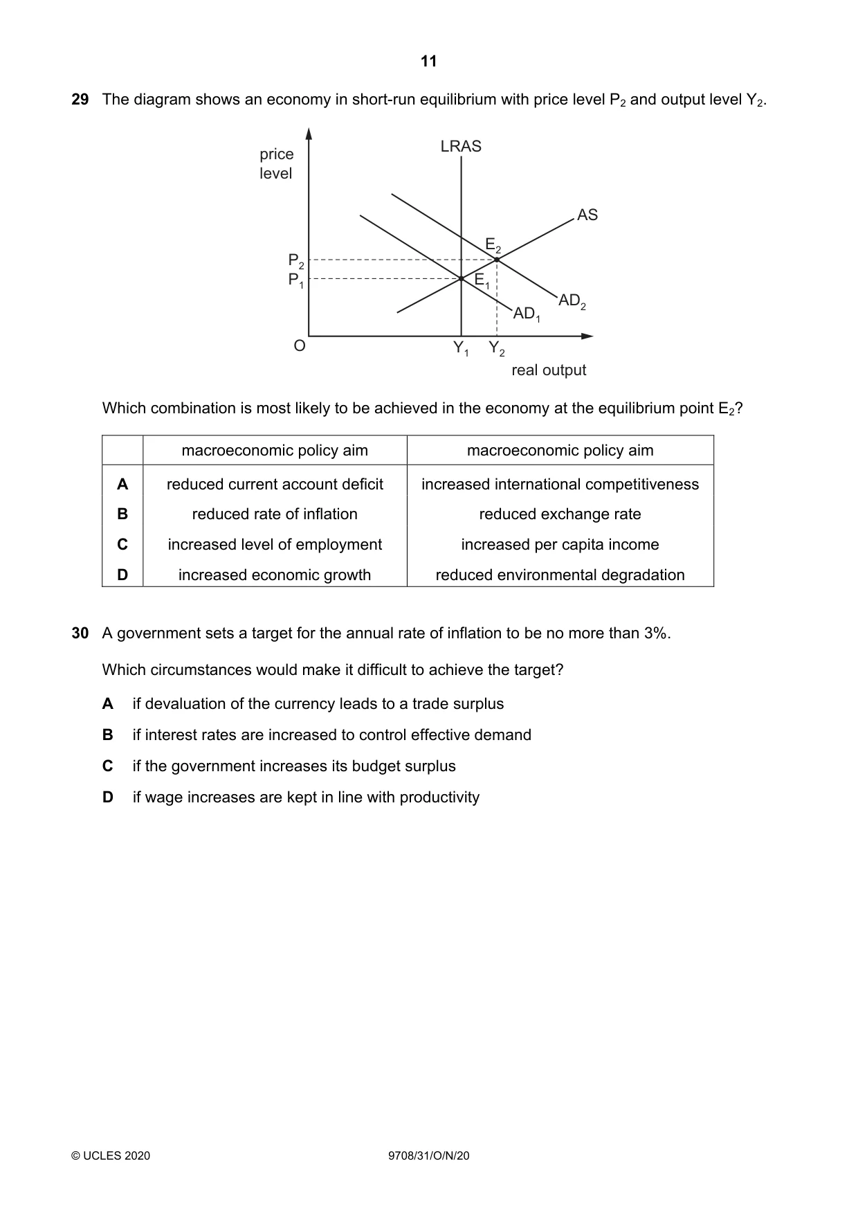 Cambridge A Level Economics 9708 2020 Oct/Nov Paper 3 · Variant 1 question paper, page 11 of 12