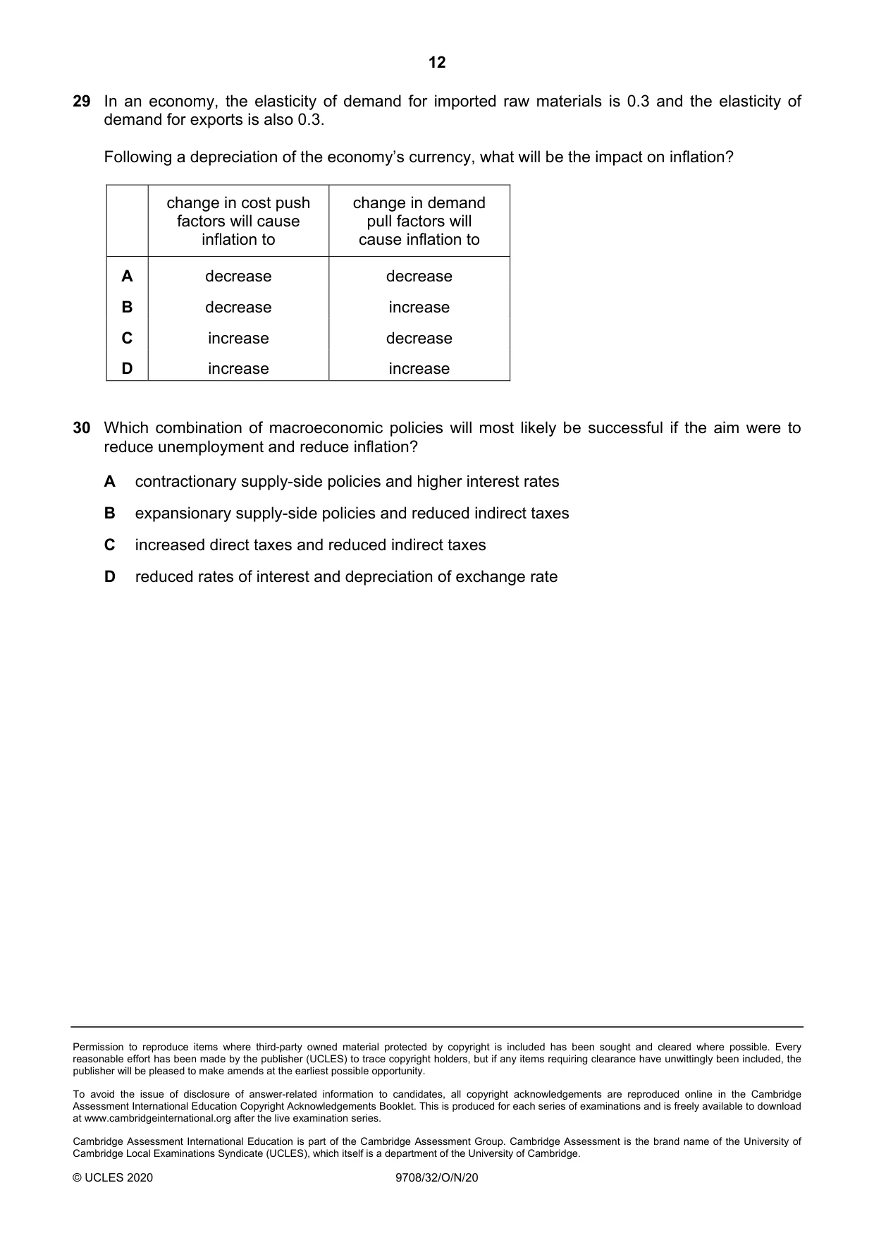 Cambridge A Level Economics 9708 2020 Oct/Nov Paper 3 · Variant 2 question paper, page 12 of 12
