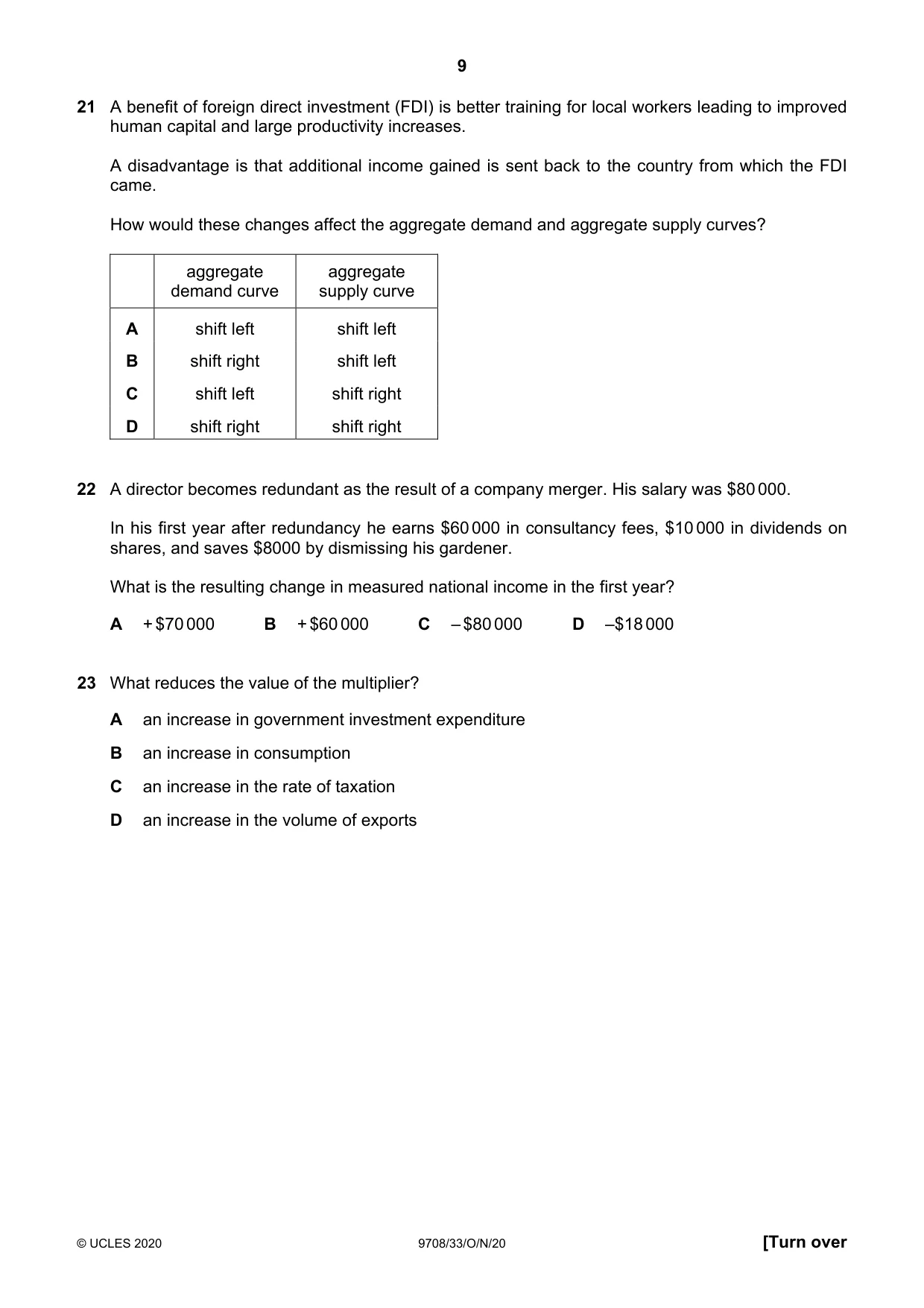 Cambridge A Level Economics 9708 2020 Oct/Nov Paper 3 · Variant 3 question paper, page 9 of 12