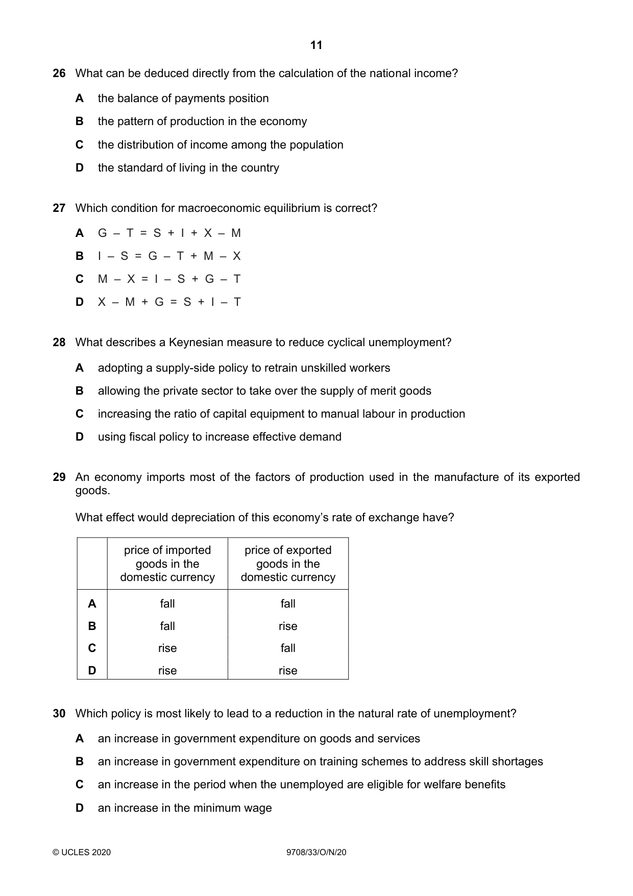 Cambridge A Level Economics 9708 2020 Oct/Nov Paper 3 · Variant 3 question paper, page 11 of 12