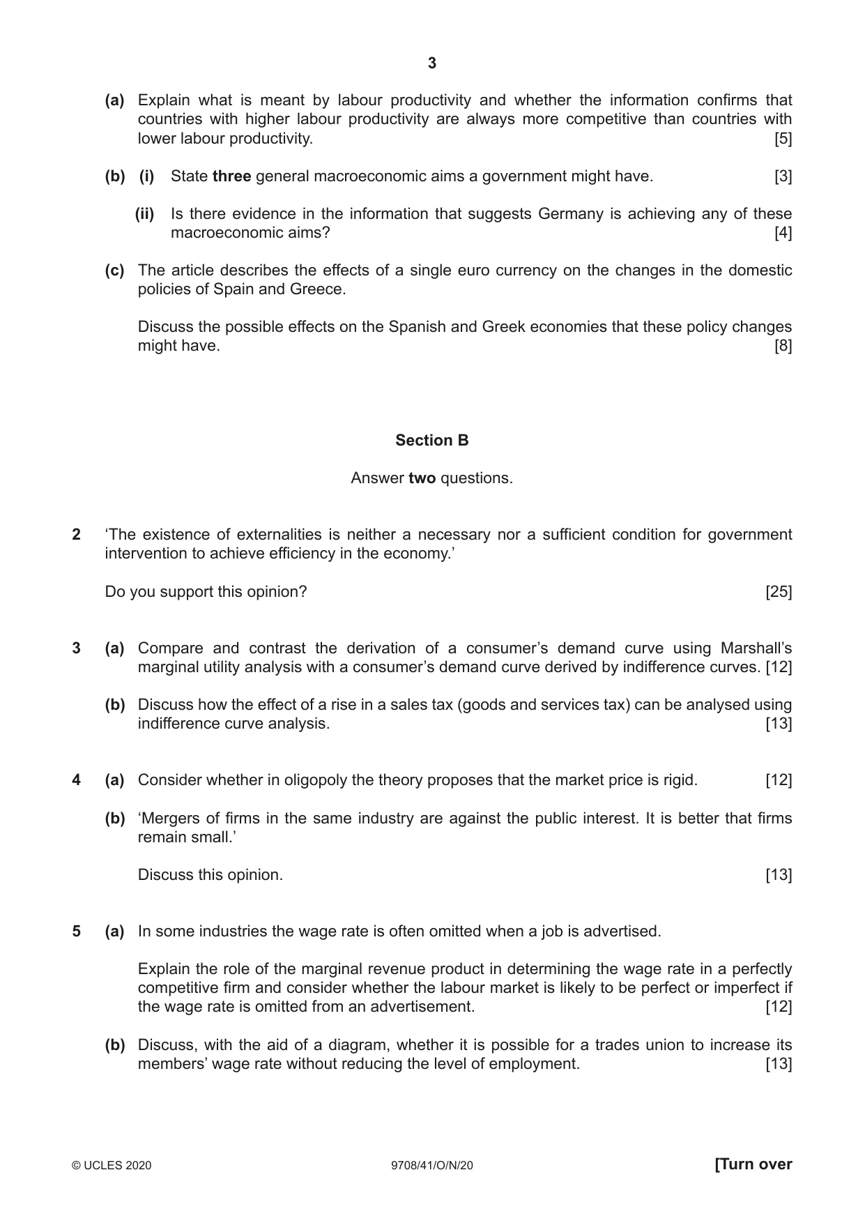 Cambridge A Level Economics 9708 2020 Oct/Nov Paper 4 · Variant 1 question paper, page 3 of 4