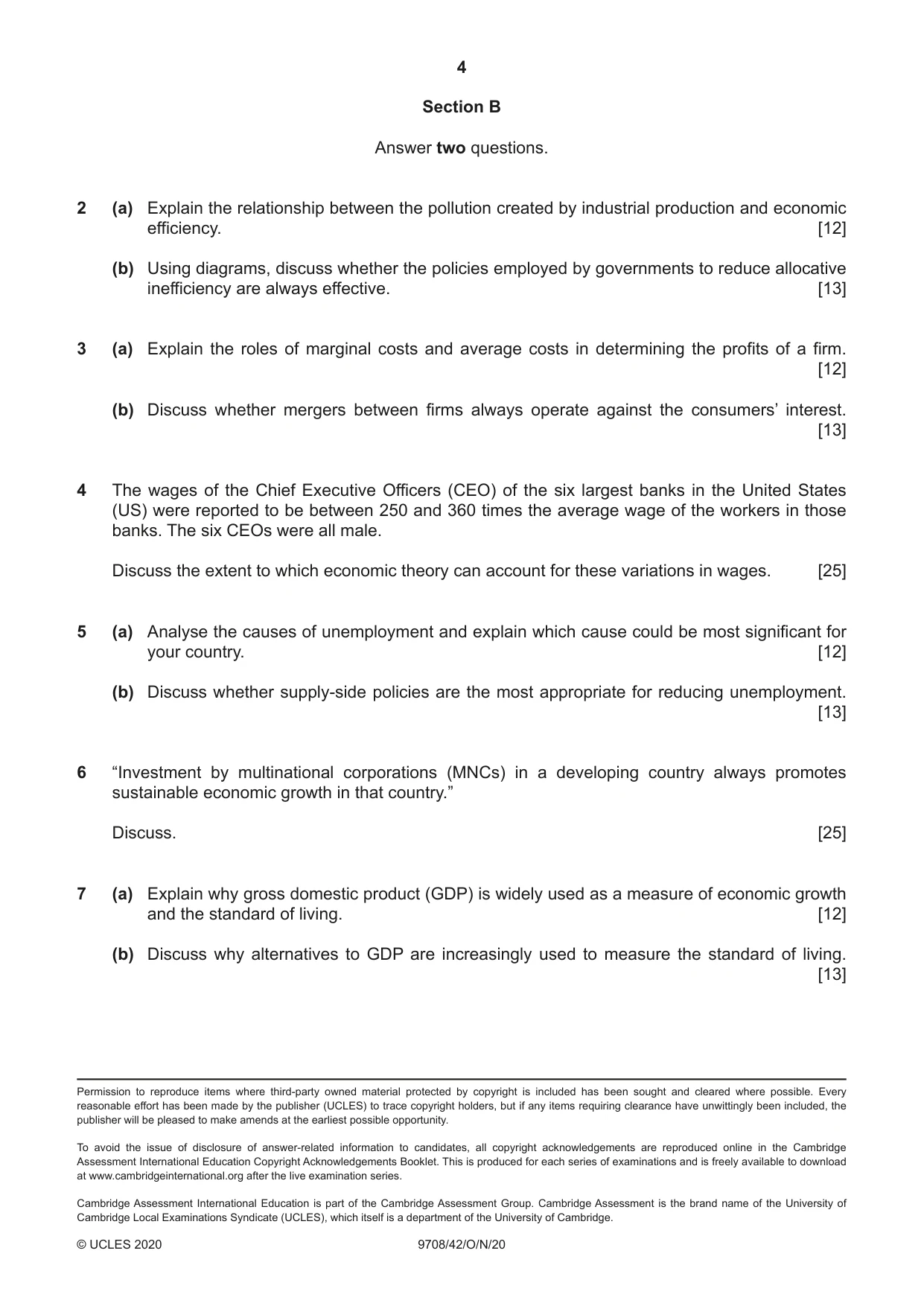 Cambridge A Level Economics 9708 2020 Oct/Nov Paper 4 · Variant 2 question paper, page 4 of 4
