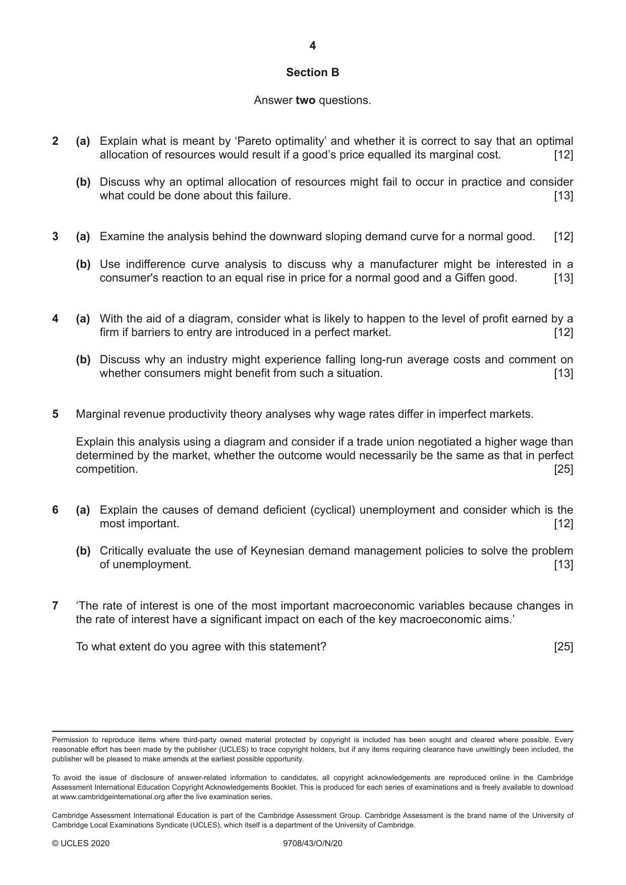 Cambridge A Level Economics 9708 2020 Oct/Nov Paper 4 · Variant 3 question paper, page 4 of 4