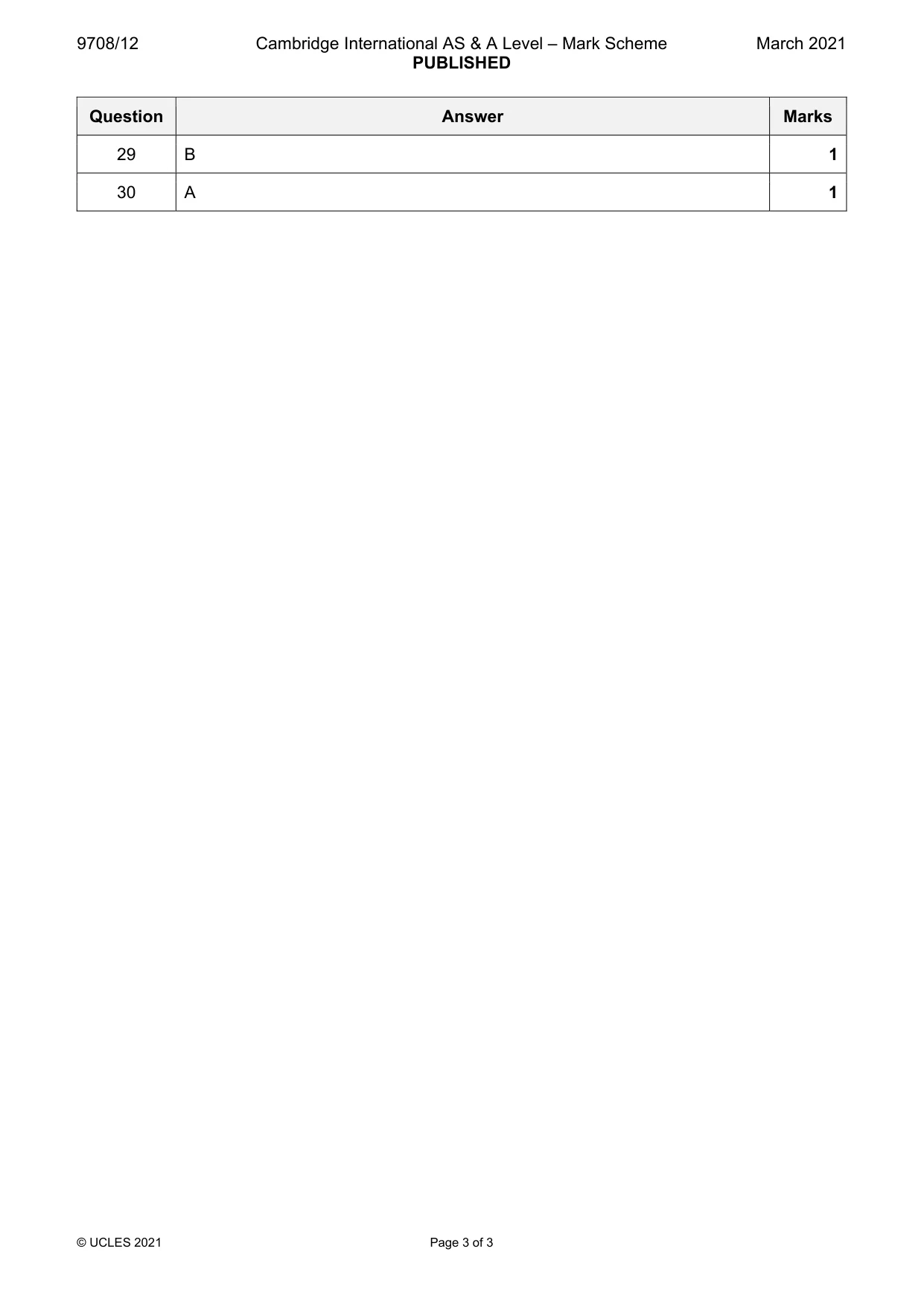 Mark scheme, page 3 of 3