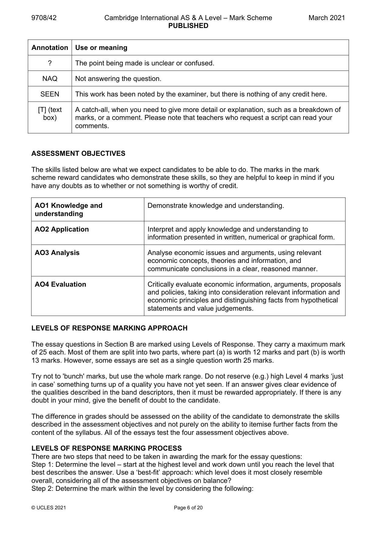 Mark scheme, page 6 of 20