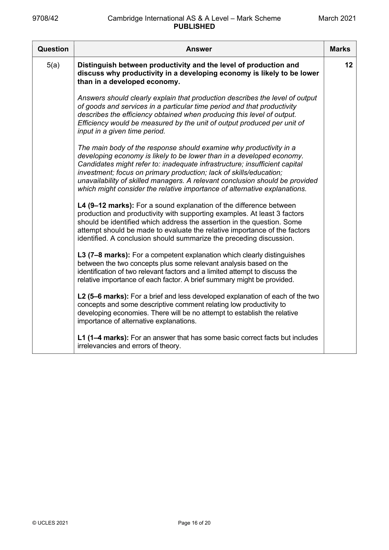 Mark scheme, page 16 of 20