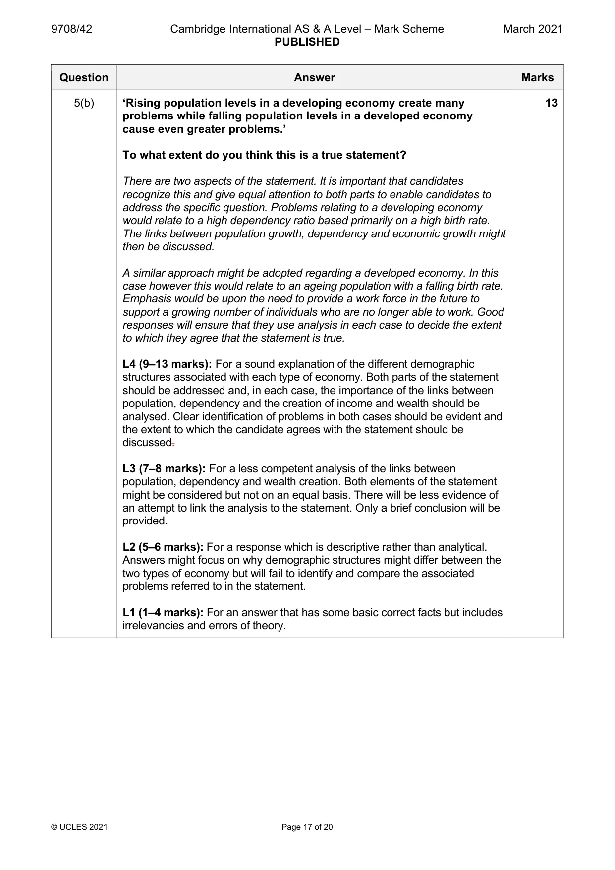 Mark scheme, page 17 of 20