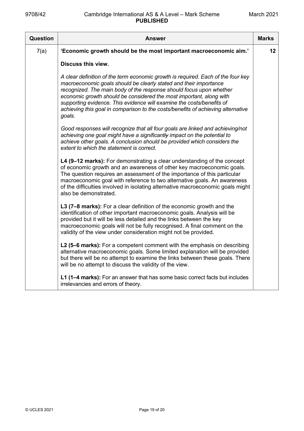 Mark scheme, page 19 of 20