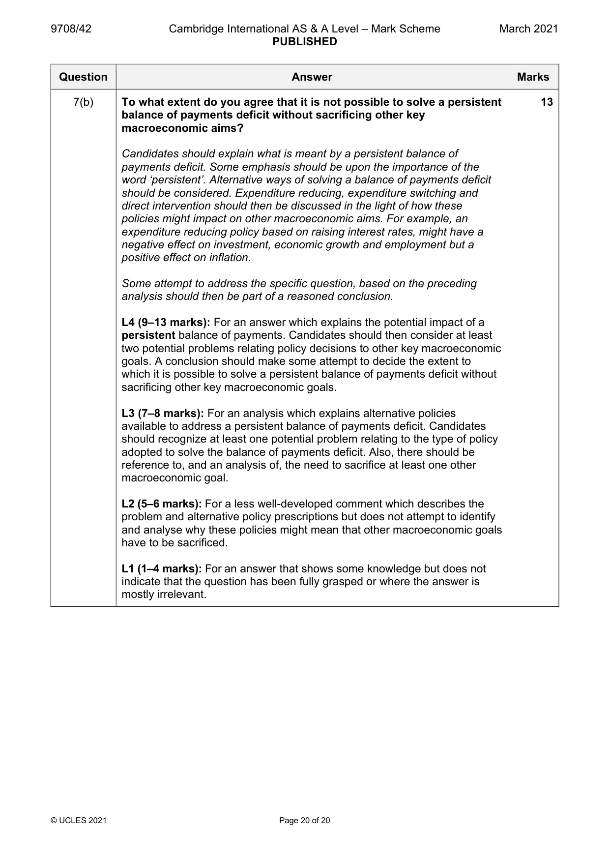 Mark scheme, page 20 of 20