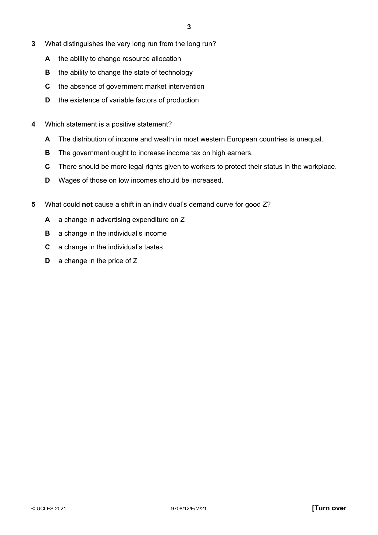 Cambridge A Level Economics 9708 2021 Feb/March Paper 1 · Variant 2 question paper, page 3 of 12