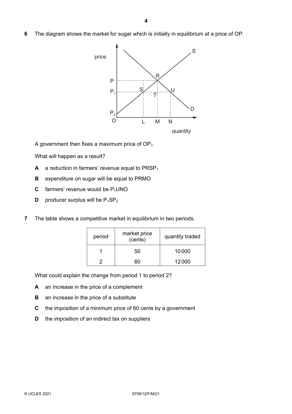 Cambridge A Level Economics 9708 2021 Feb/March Paper 1 · Variant 2 question paper, page 4 of 12