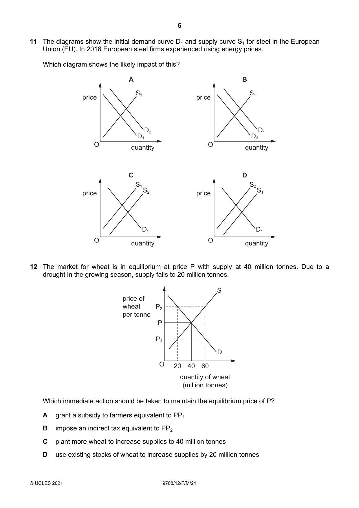 Cambridge A Level Economics 9708 2021 Feb/March Paper 1 · Variant 2 question paper, page 6 of 12