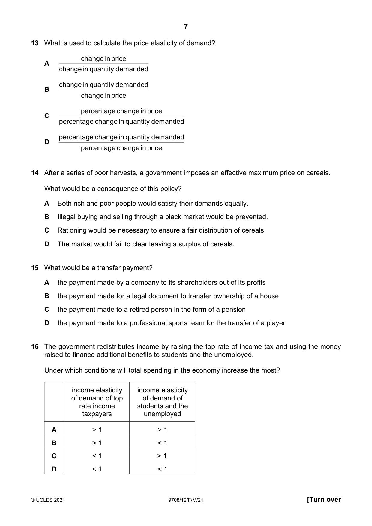Cambridge A Level Economics 9708 2021 Feb/March Paper 1 · Variant 2 question paper, page 7 of 12