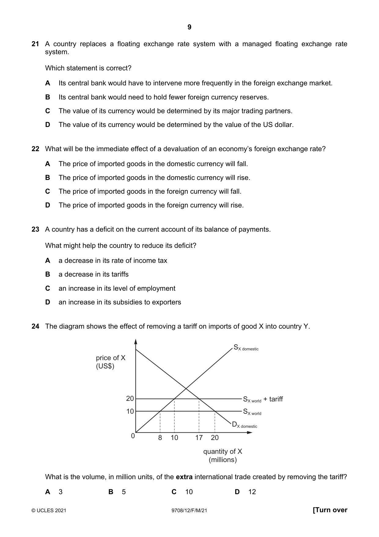 Cambridge A Level Economics 9708 2021 Feb/March Paper 1 · Variant 2 question paper, page 9 of 12