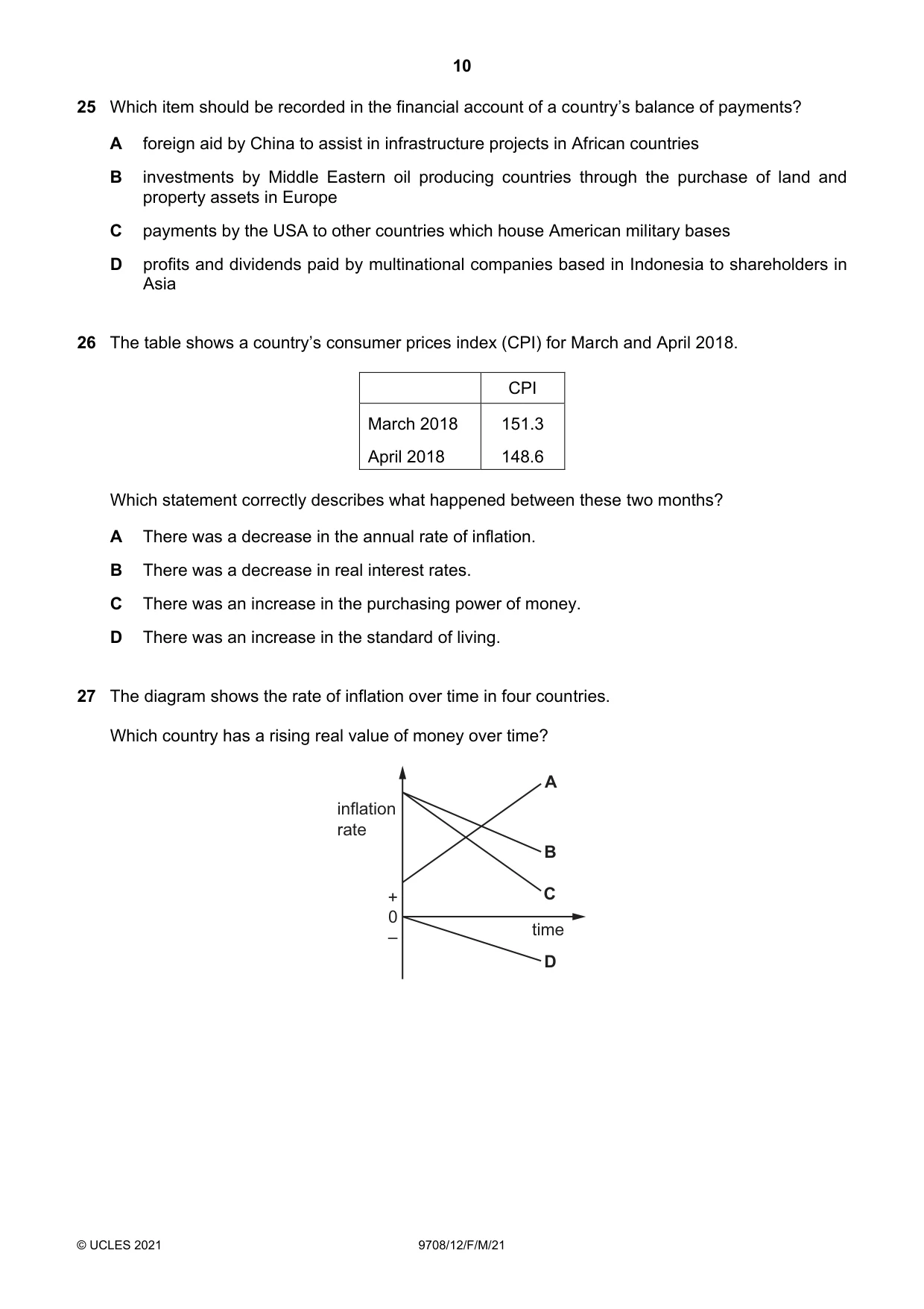 Cambridge A Level Economics 9708 2021 Feb/March Paper 1 · Variant 2 question paper, page 10 of 12