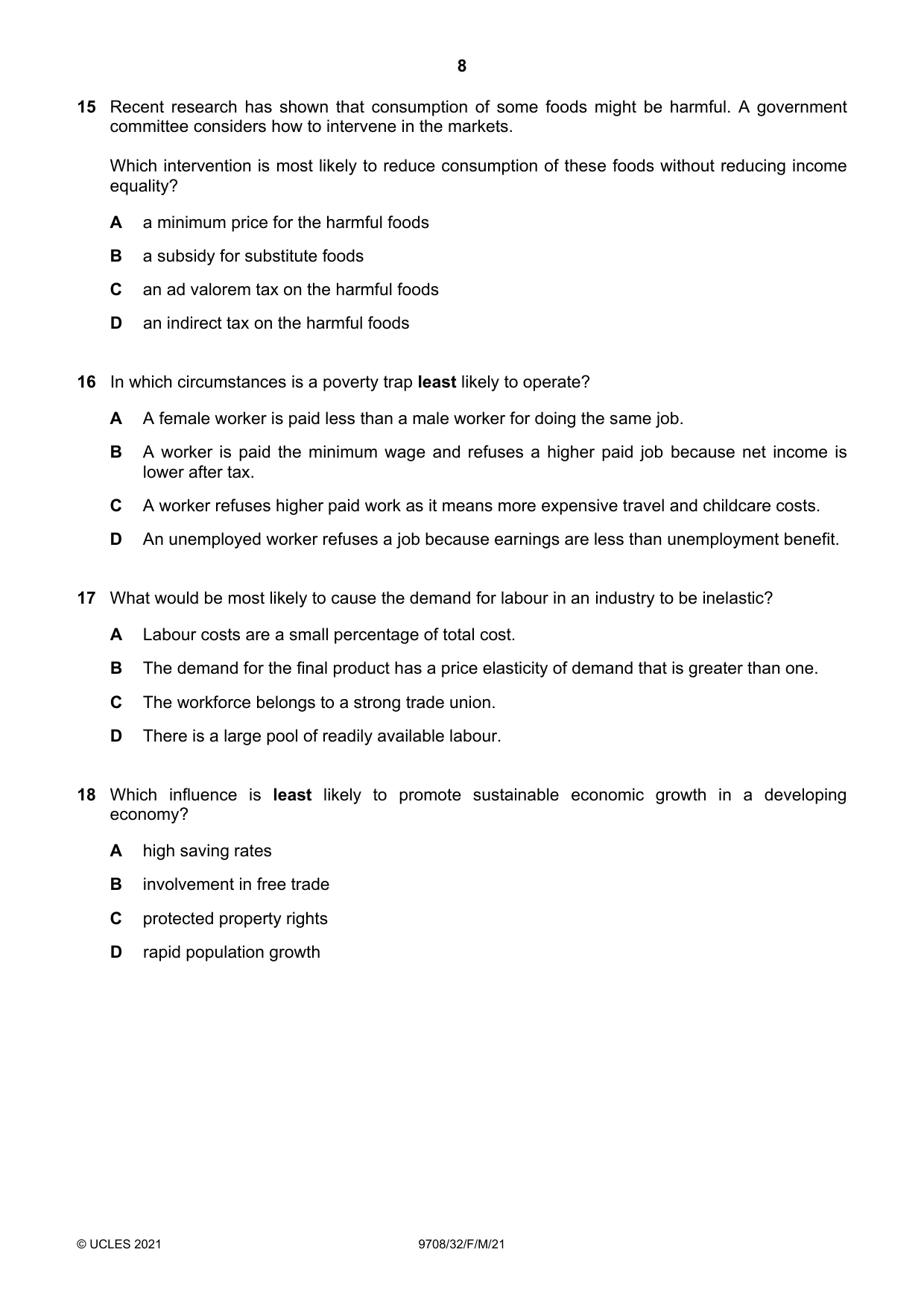 Cambridge A Level Economics 9708 2021 Feb/March Paper 3 · Variant 2 question paper, page 8 of 12