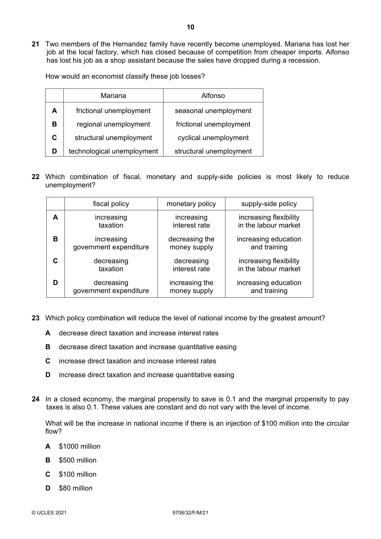 Cambridge A Level Economics 9708 2021 Feb/March Paper 3 · Variant 2 question paper, page 10 of 12