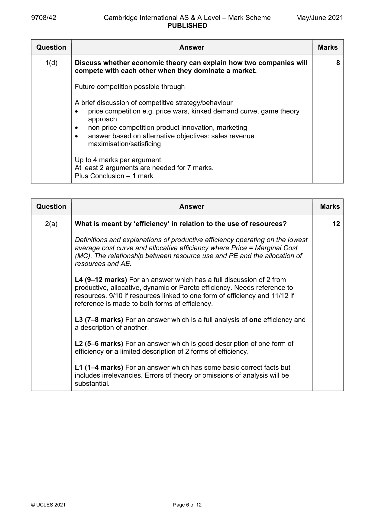 Mark scheme, page 6 of 12