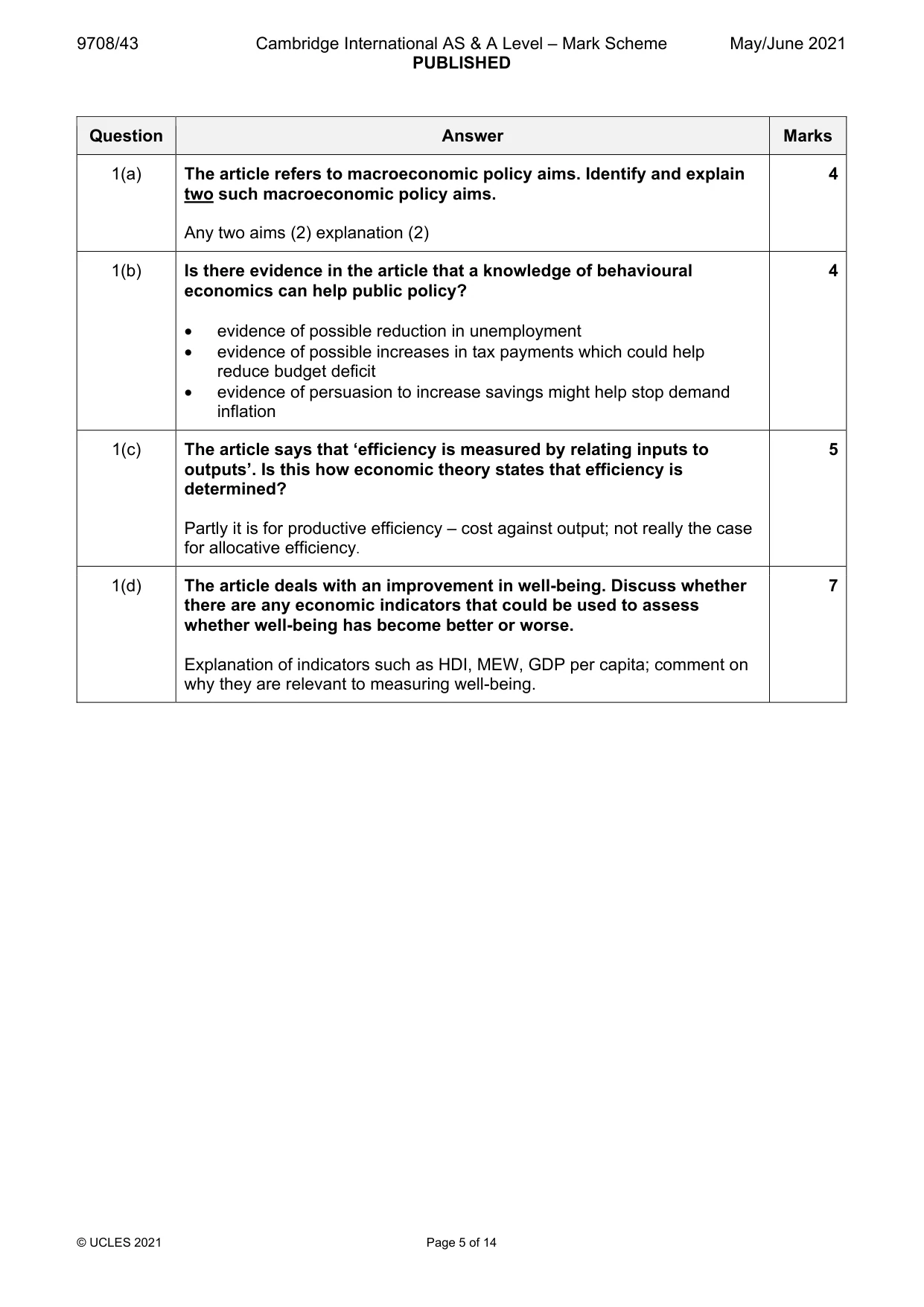 Mark scheme, page 5 of 14