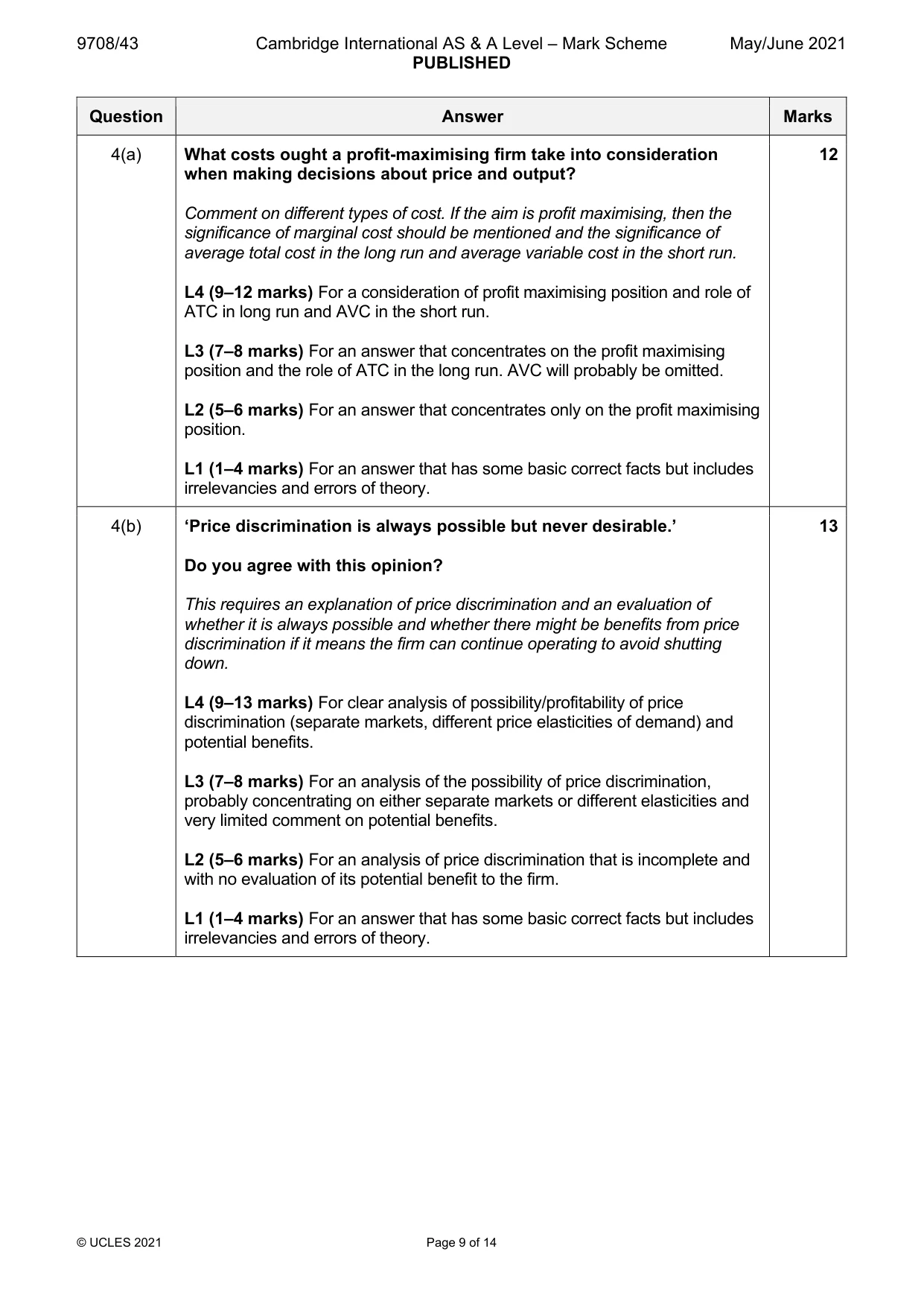 Mark scheme, page 9 of 14