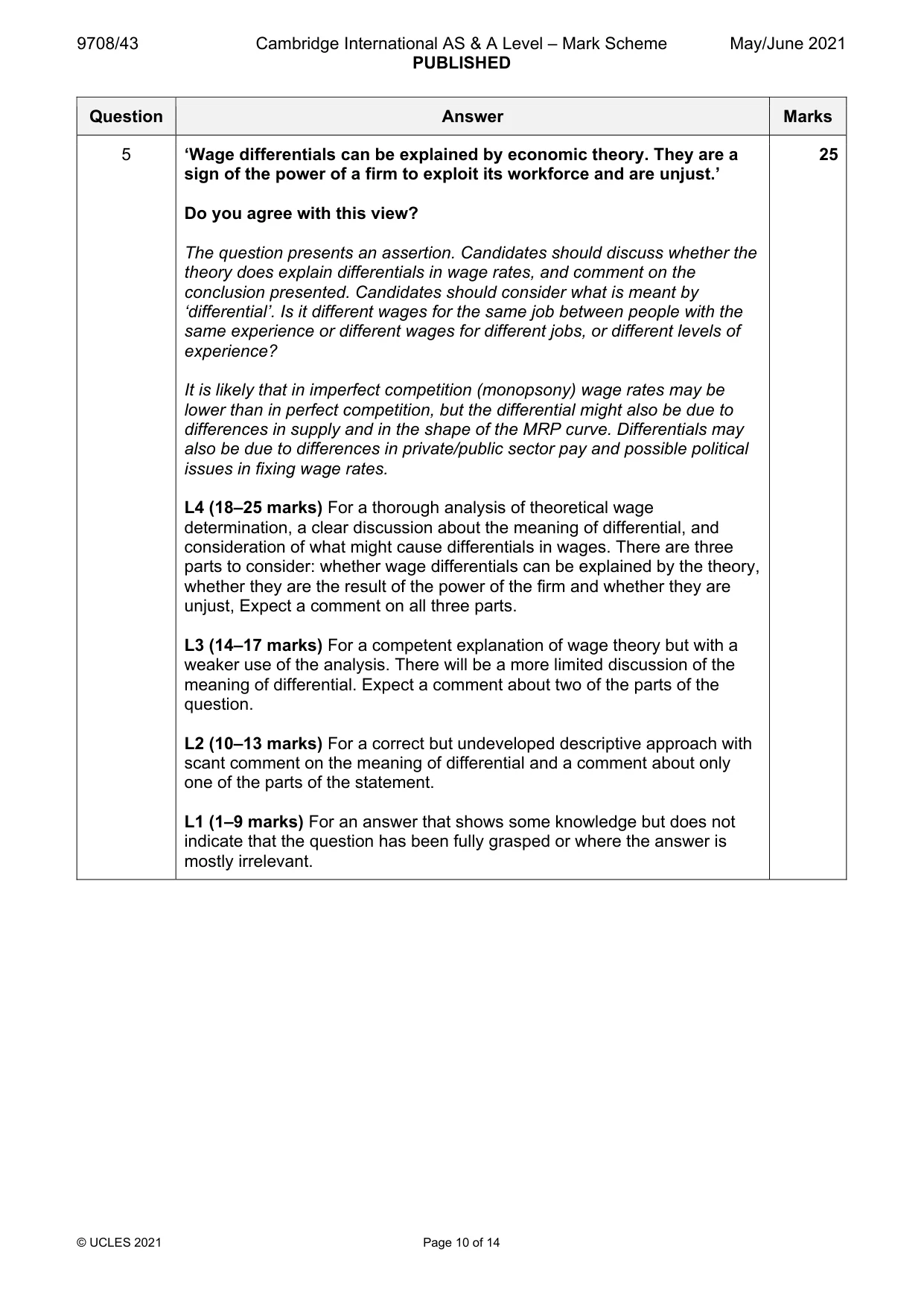 Mark scheme, page 10 of 14