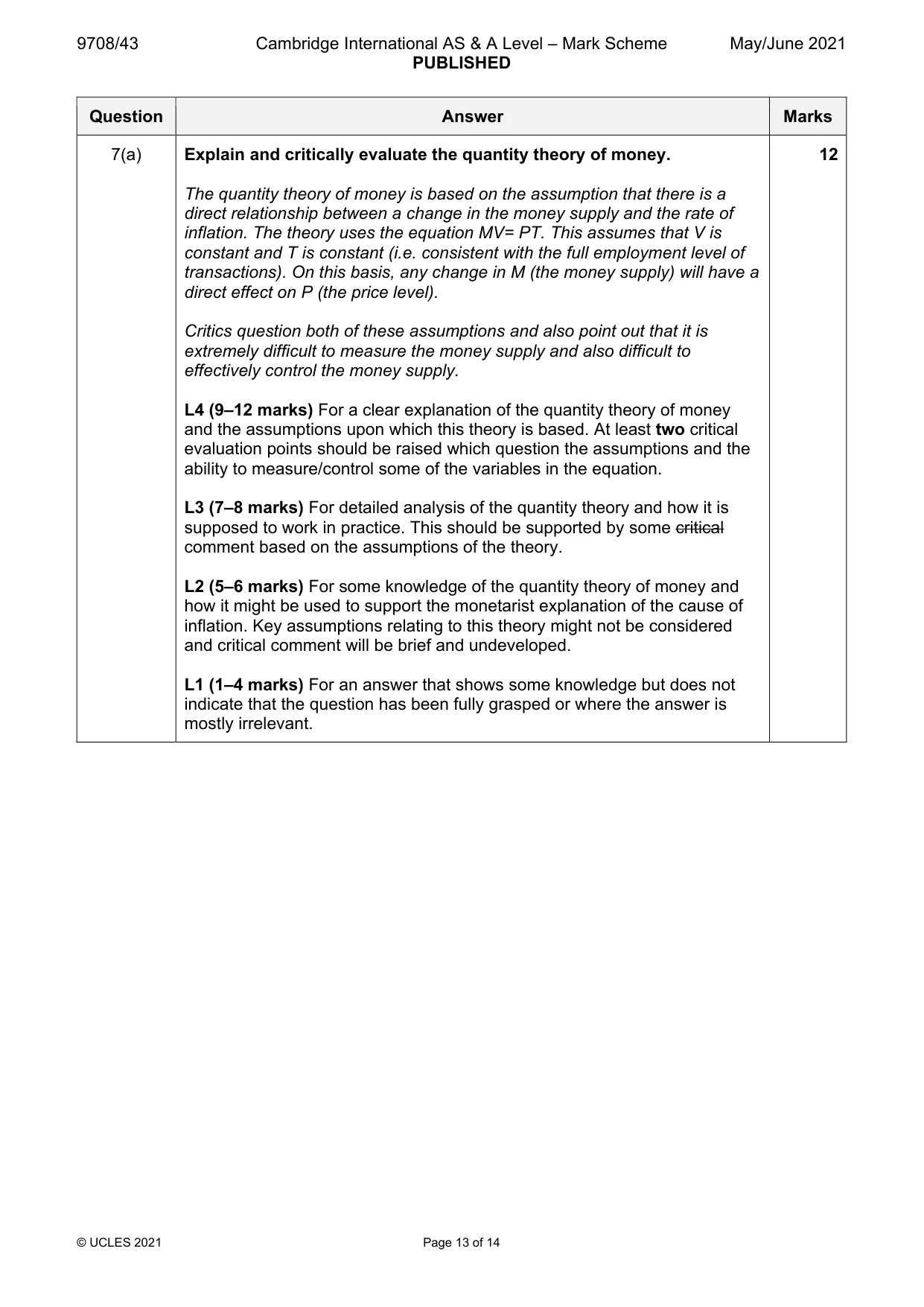 Mark scheme, page 13 of 14