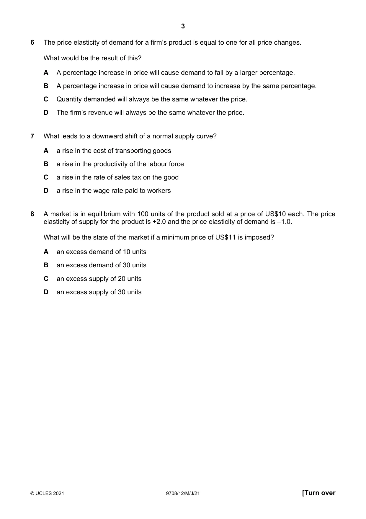 Cambridge A Level Economics 9708 2021 May/June Paper 1 · Variant 2 question paper, page 3 of 12