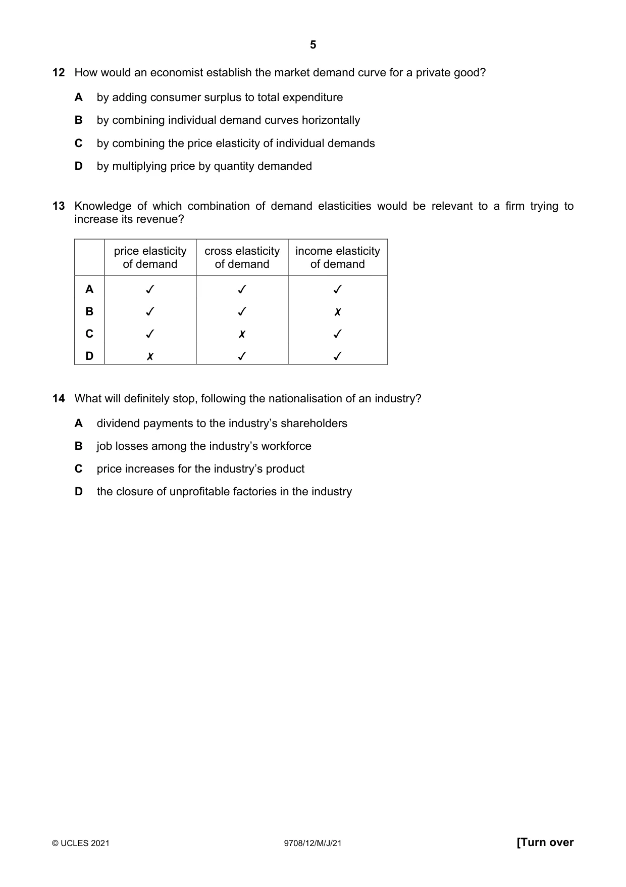 Cambridge A Level Economics 9708 2021 May/June Paper 1 · Variant 2 question paper, page 5 of 12