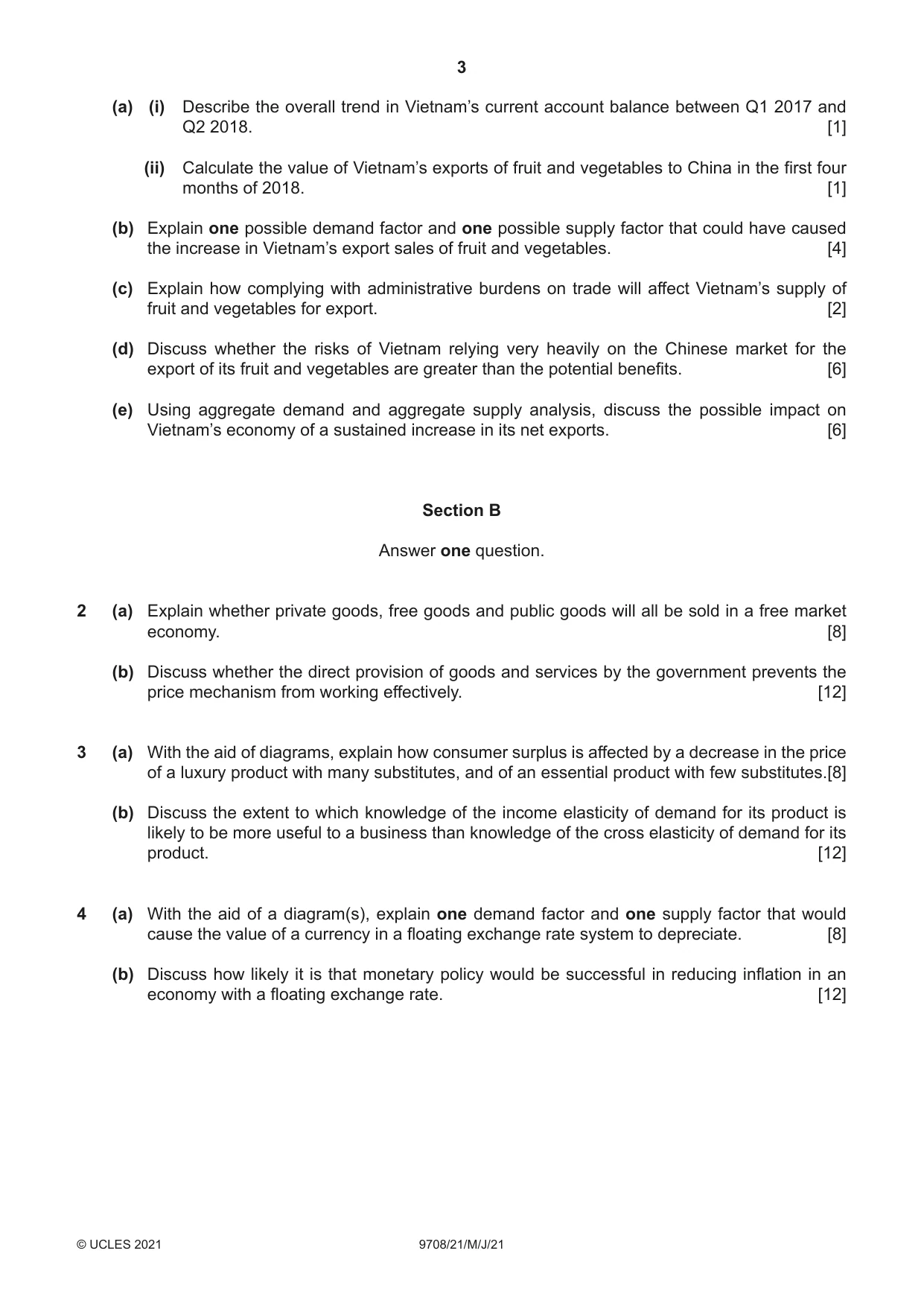 Cambridge A Level Economics 9708 2021 May/June Paper 2 · Variant 1 question paper, page 3 of 4