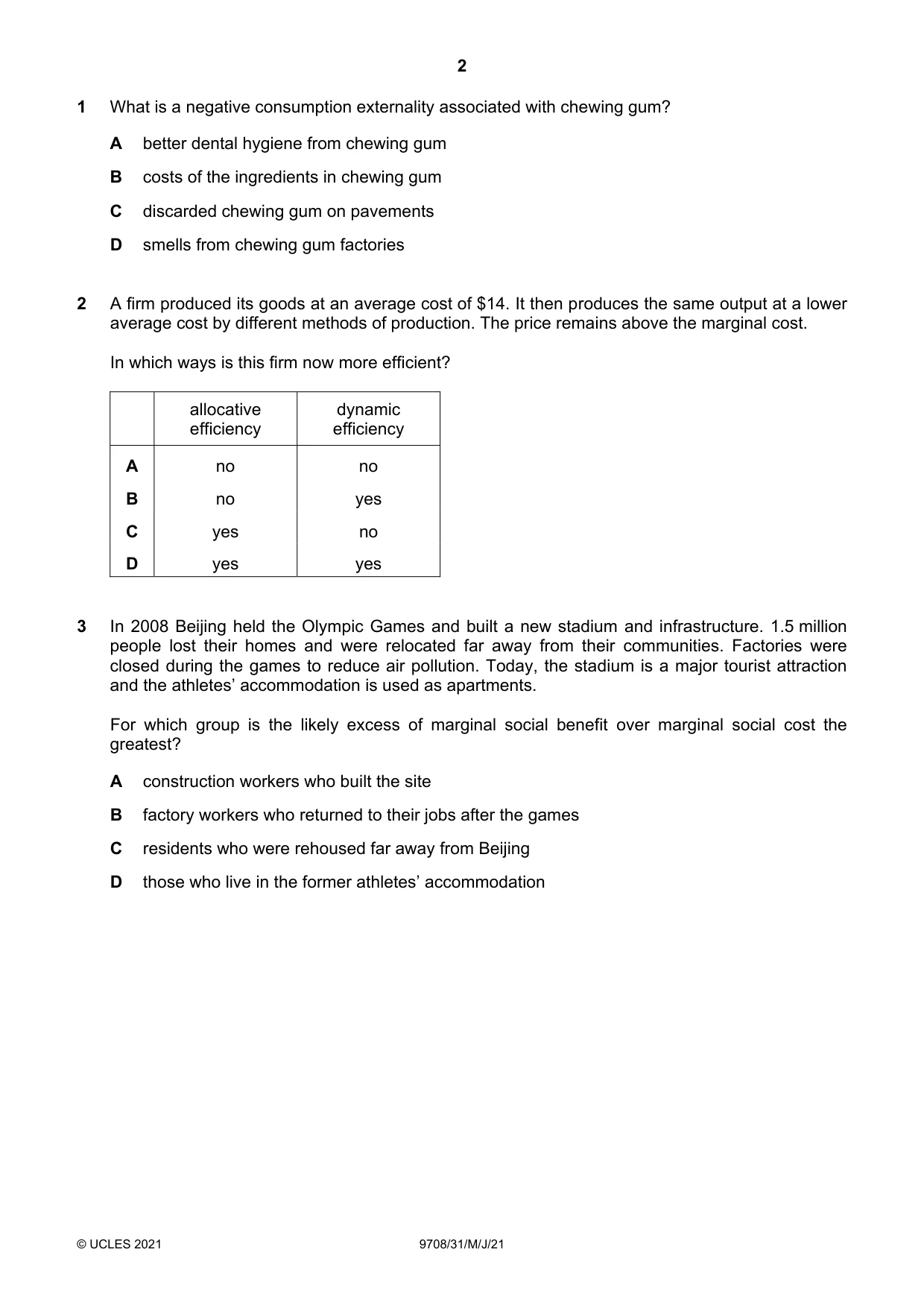 Cambridge A Level Economics 9708 2021 May/June Paper 3 · Variant 1 question paper, page 2 of 12