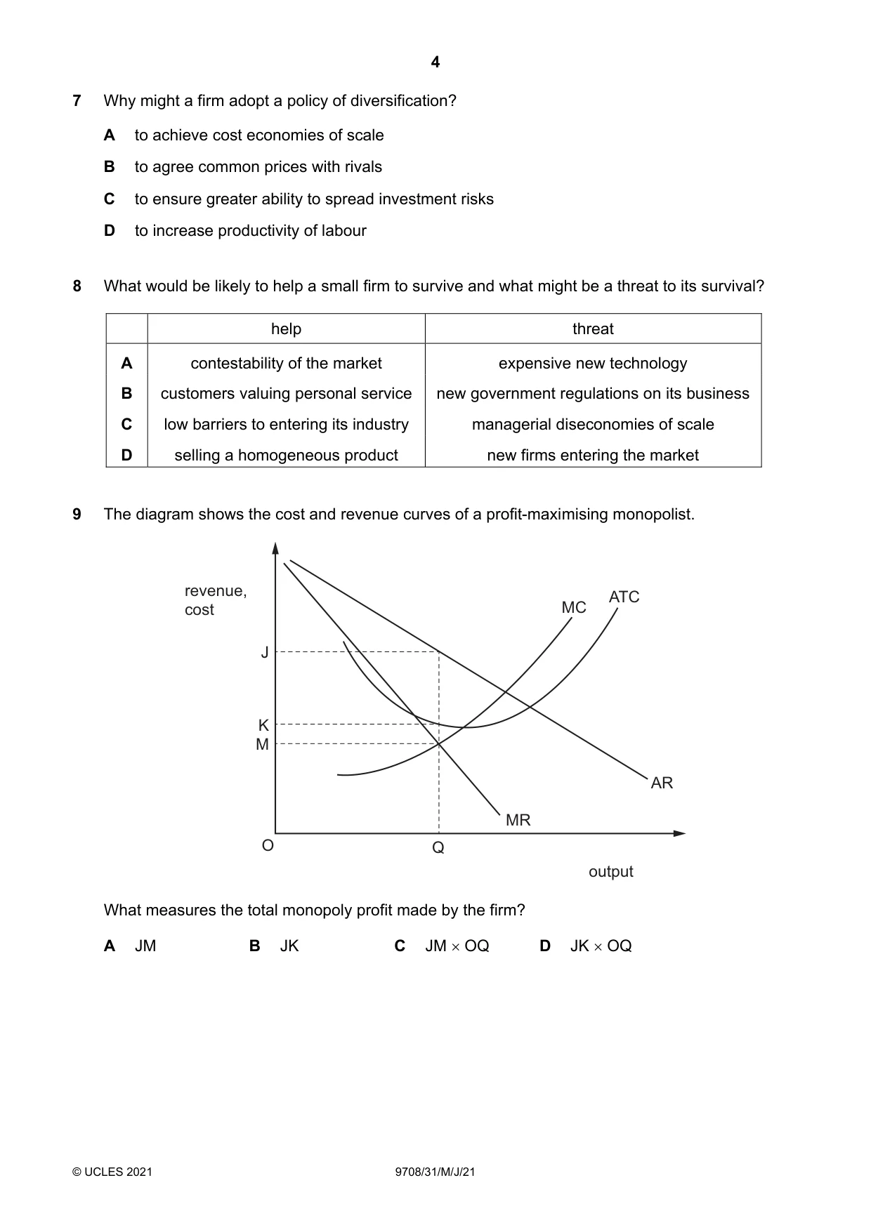 Cambridge A Level Economics 9708 2021 May/June Paper 3 · Variant 1 question paper, page 4 of 12