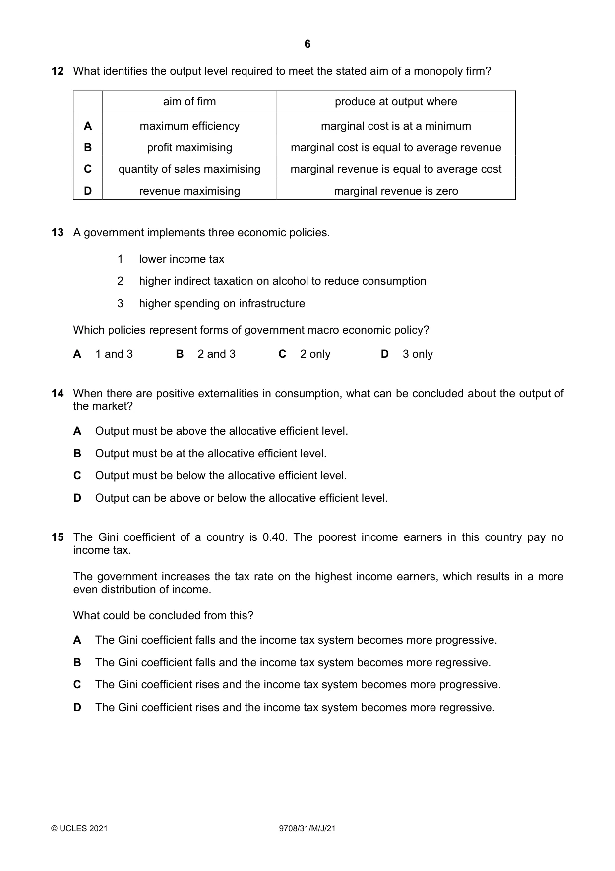 Cambridge A Level Economics 9708 2021 May/June Paper 3 · Variant 1 question paper, page 6 of 12