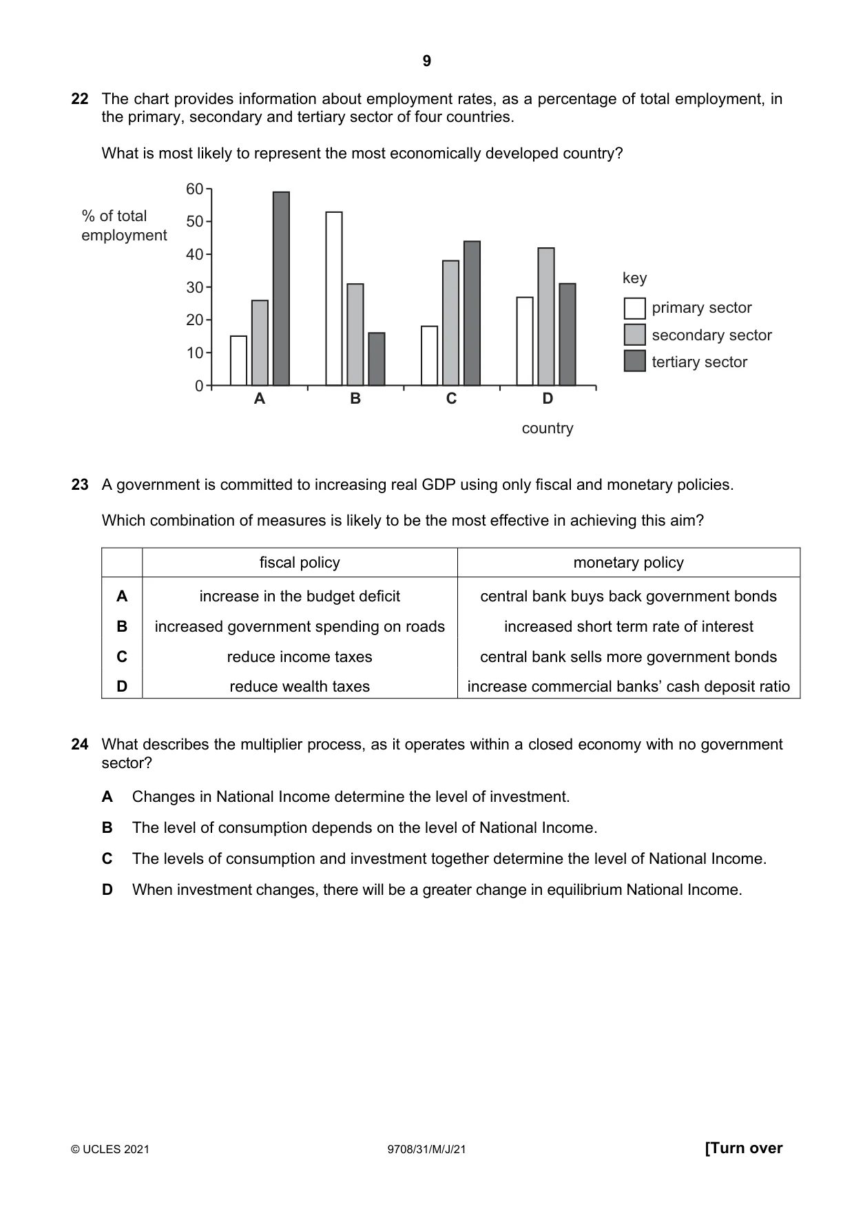 Cambridge A Level Economics 9708 2021 May/June Paper 3 · Variant 1 question paper, page 9 of 12