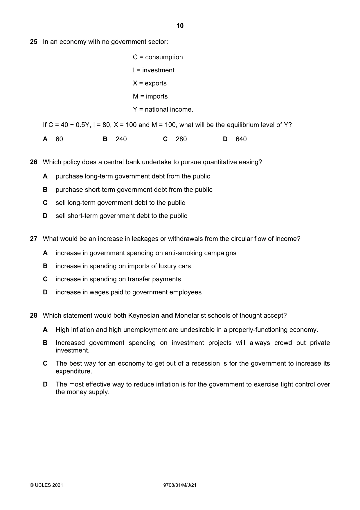 Cambridge A Level Economics 9708 2021 May/June Paper 3 · Variant 1 question paper, page 10 of 12