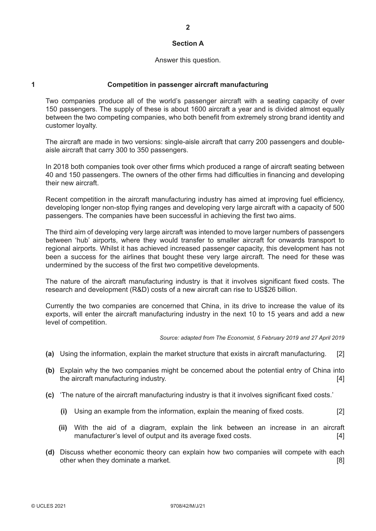Cambridge A Level Economics 9708 2021 May/June Paper 4 · Variant 2 question paper, page 2 of 4