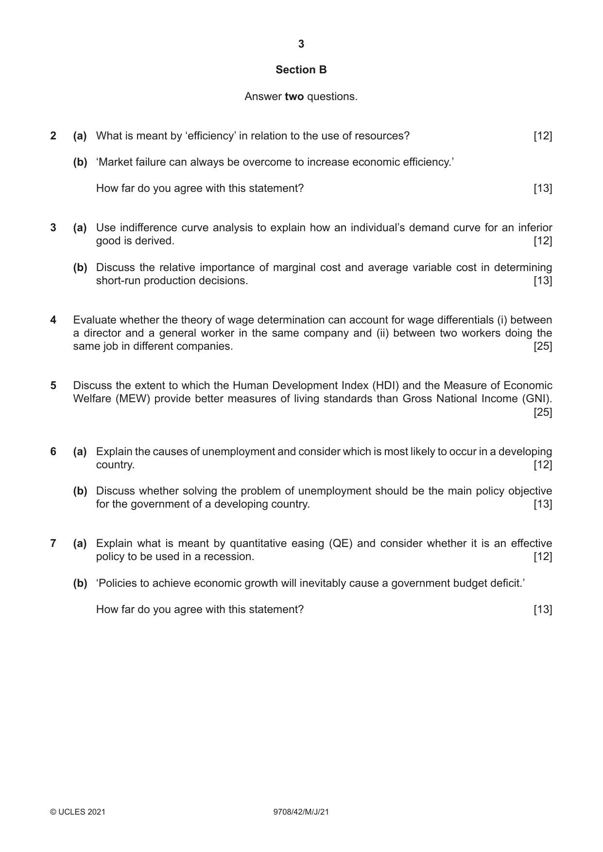 Cambridge A Level Economics 9708 2021 May/June Paper 4 · Variant 2 question paper, page 3 of 4