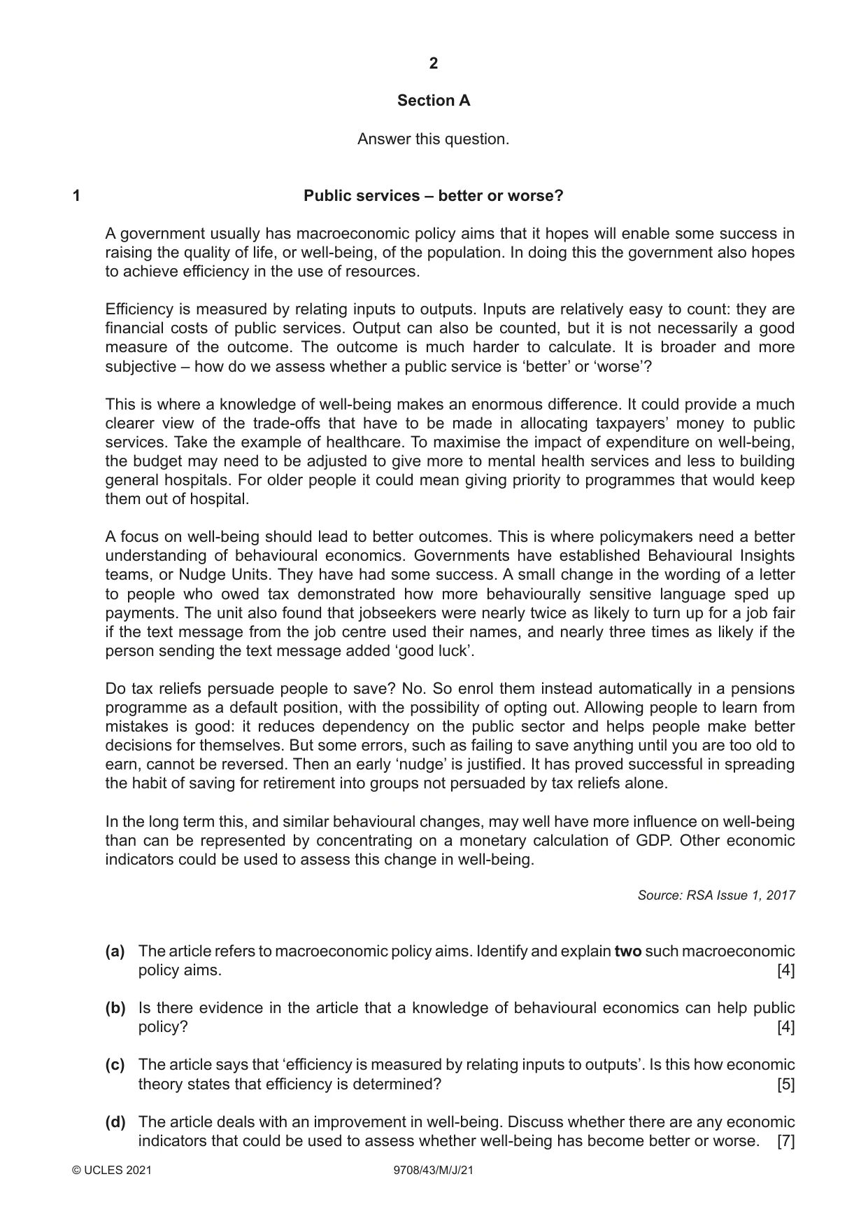 Cambridge A Level Economics 9708 2021 May/June Paper 4 · Variant 3 question paper, page 2 of 4