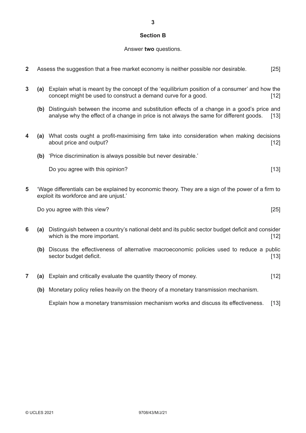 Cambridge A Level Economics 9708 2021 May/June Paper 4 · Variant 3 question paper, page 3 of 4