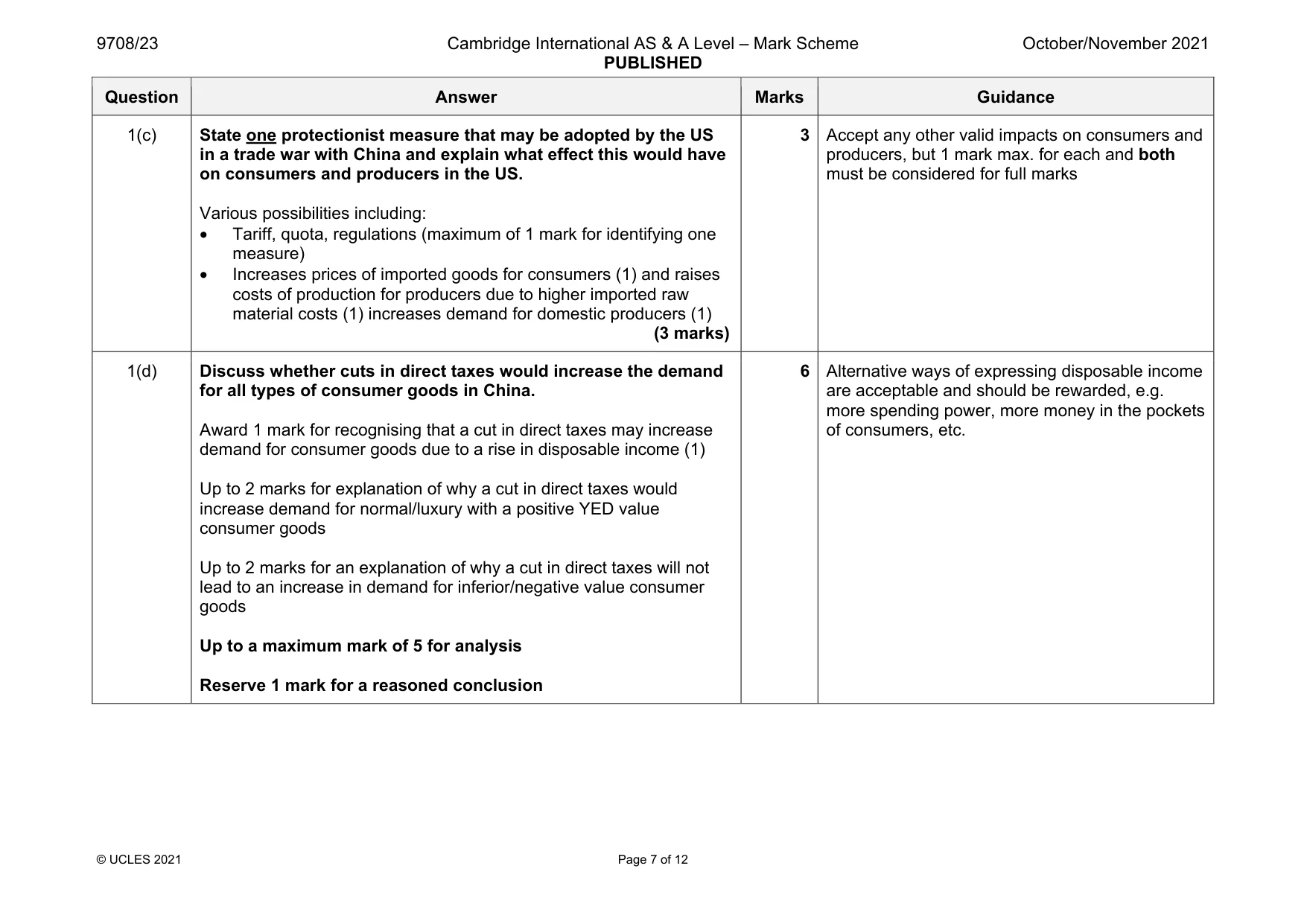 Mark scheme, page 7 of 12