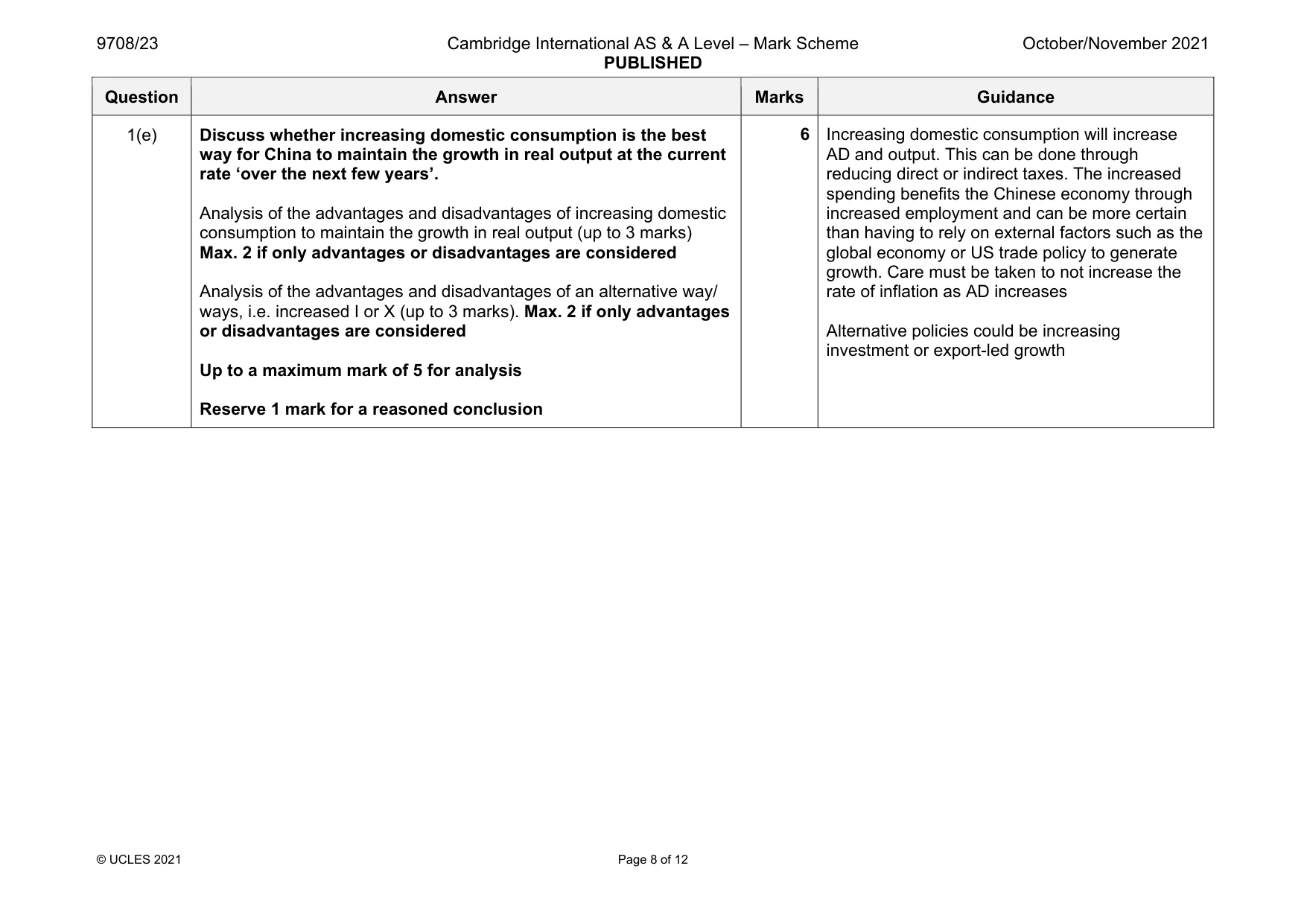 Mark scheme, page 8 of 12