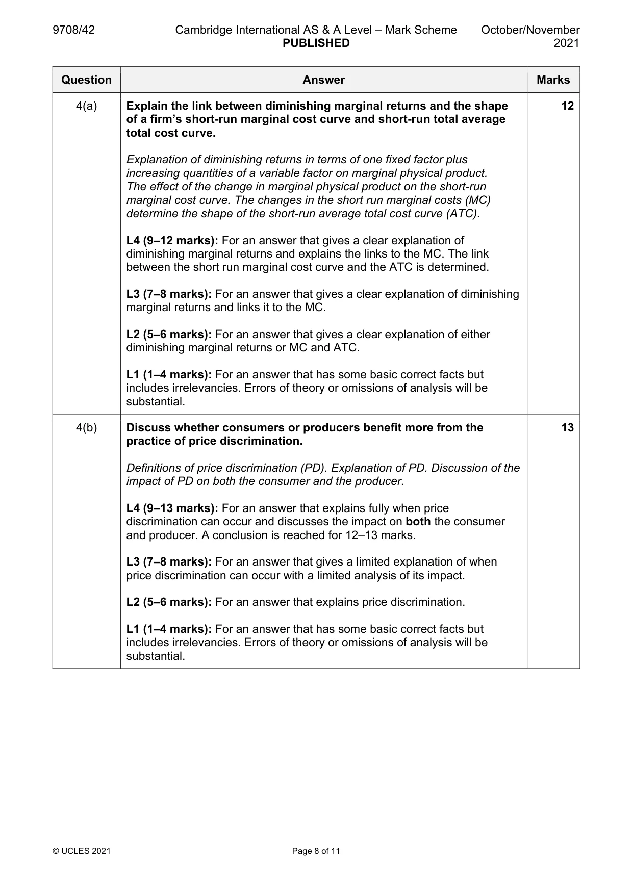 Mark scheme, page 8 of 11