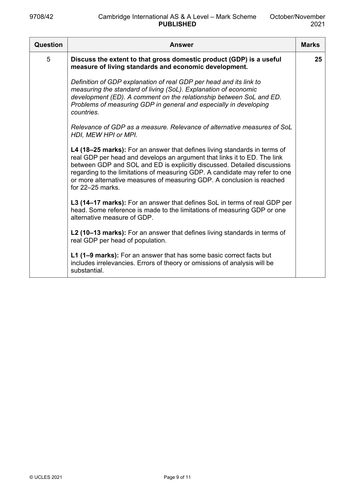 Mark scheme, page 9 of 11