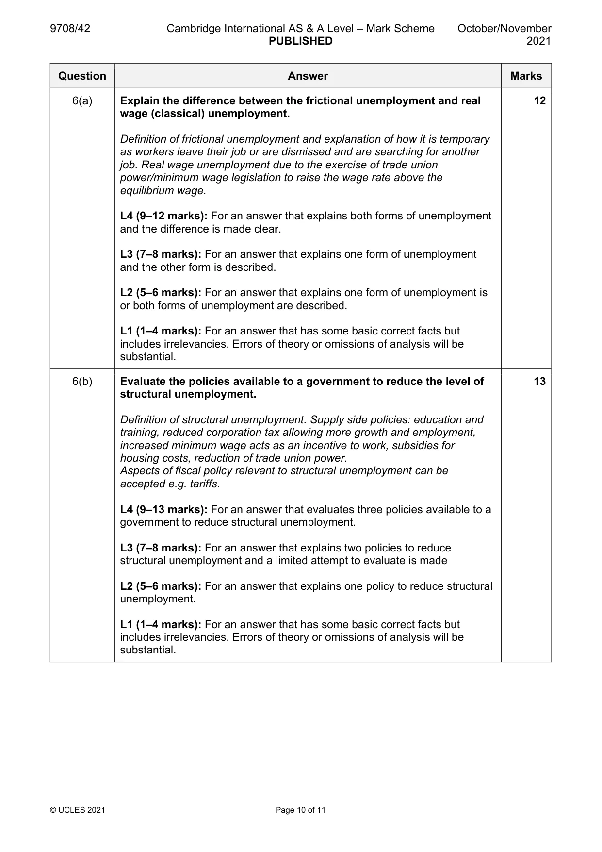 Mark scheme, page 10 of 11