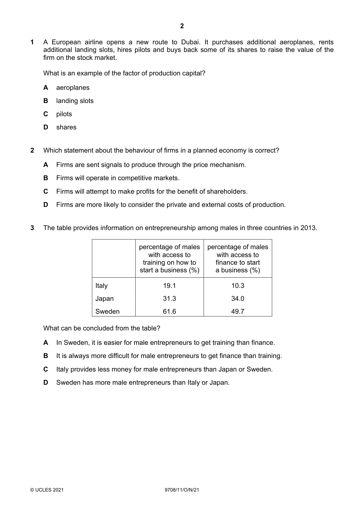 Cambridge A Level Economics 9708 2021 Oct/Nov Paper 1 · Variant 1 question paper, page 2 of 12