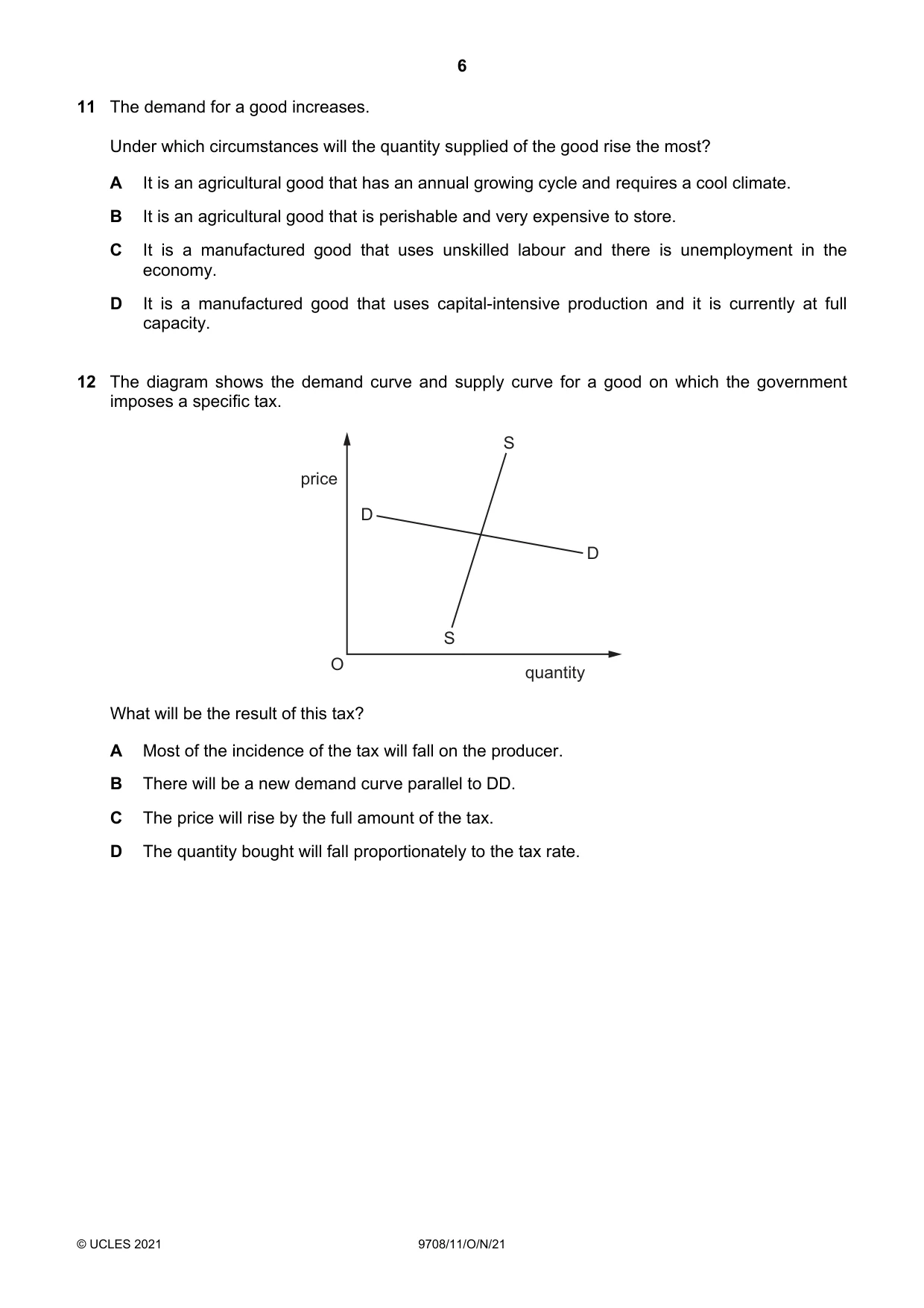 Cambridge A Level Economics 9708 2021 Oct/Nov Paper 1 · Variant 1 question paper, page 6 of 12