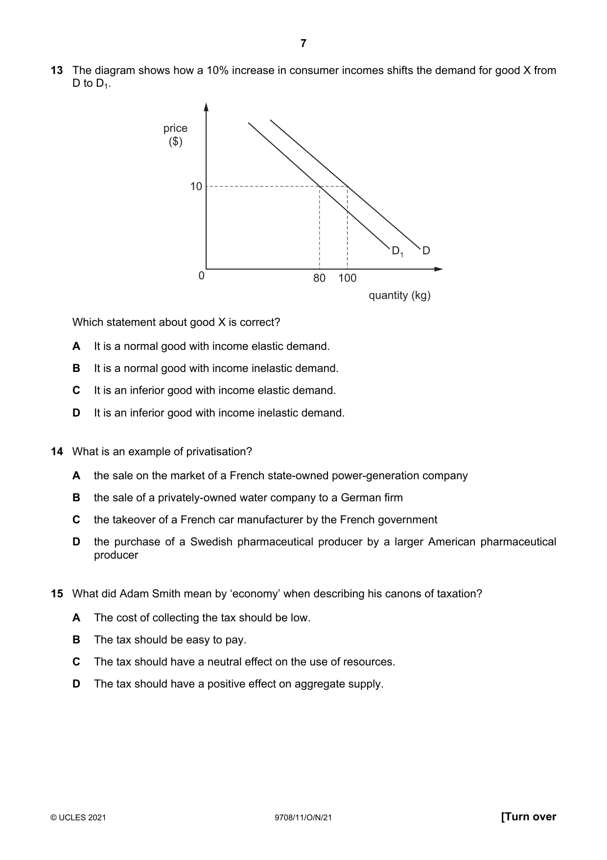 Cambridge A Level Economics 9708 2021 Oct/Nov Paper 1 · Variant 1 question paper, page 7 of 12
