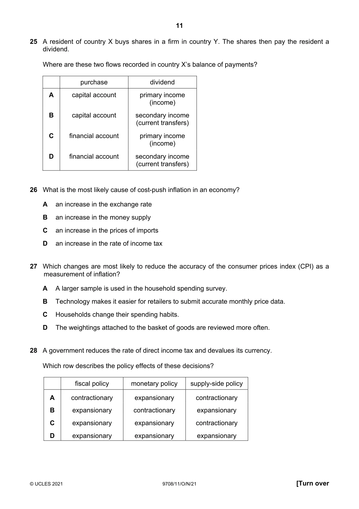 Cambridge A Level Economics 9708 2021 Oct/Nov Paper 1 · Variant 1 question paper, page 11 of 12