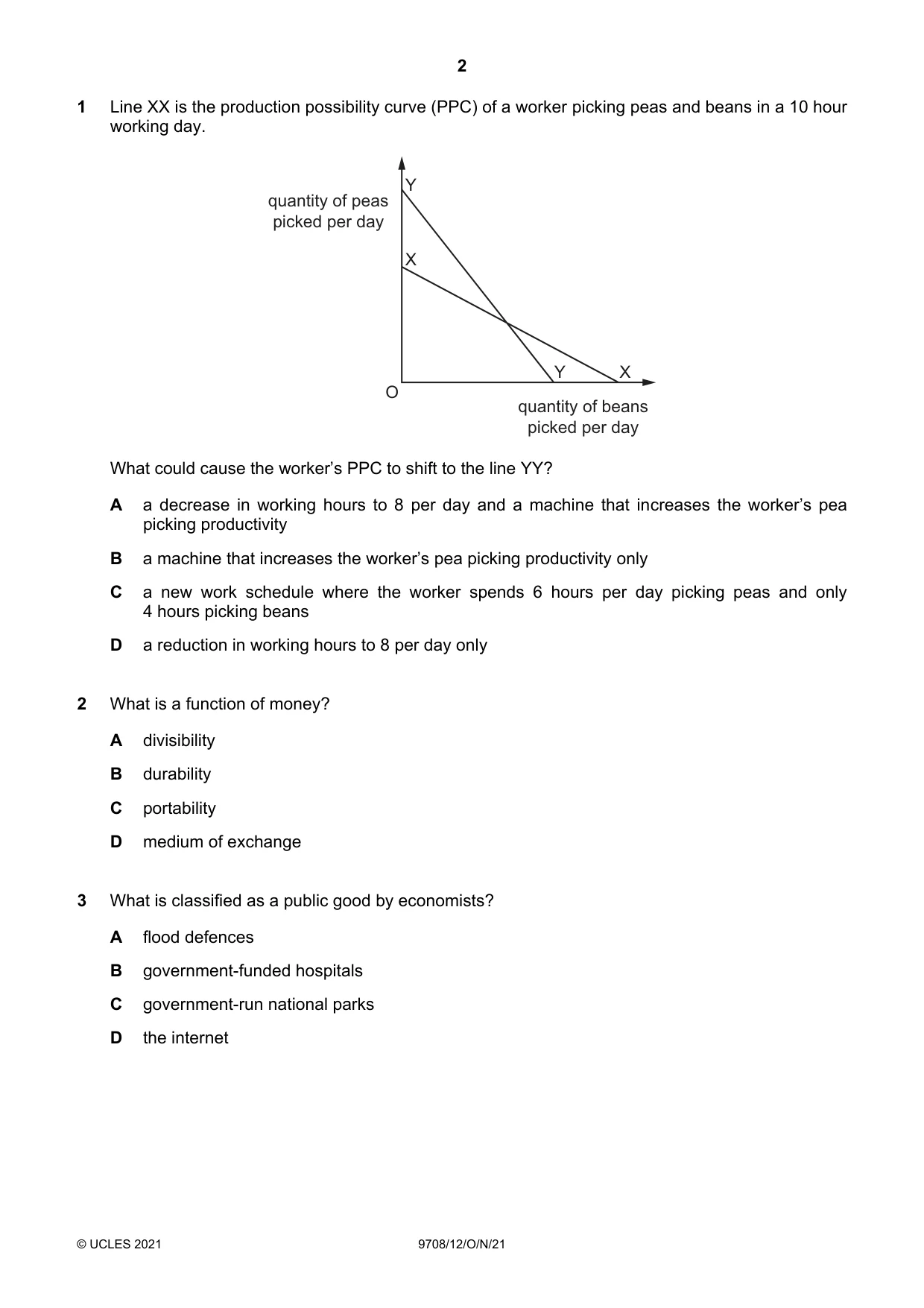 Cambridge A Level Economics 9708 2021 Oct/Nov Paper 1 · Variant 2 question paper, page 2 of 16