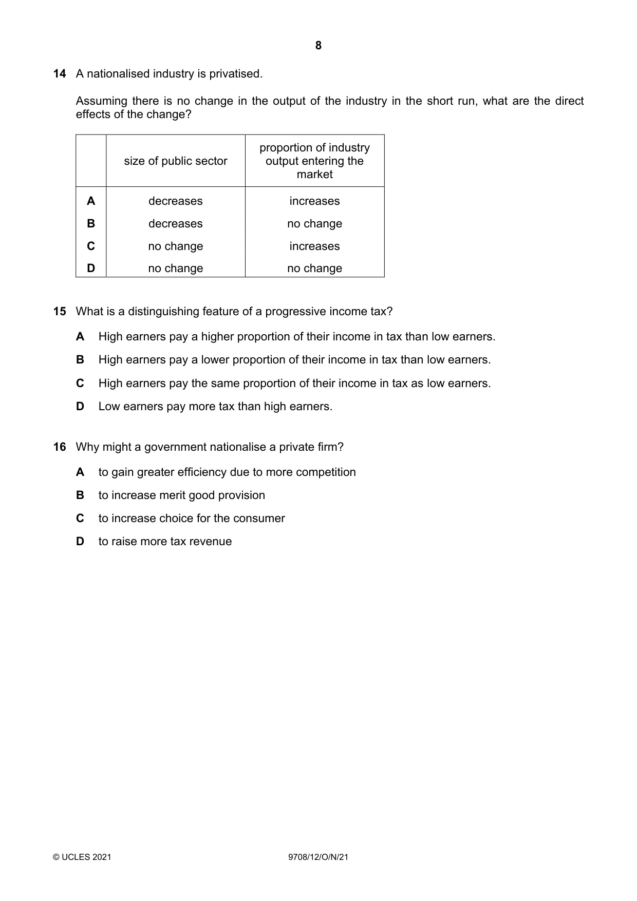 Cambridge A Level Economics 9708 2021 Oct/Nov Paper 1 · Variant 2 question paper, page 8 of 16